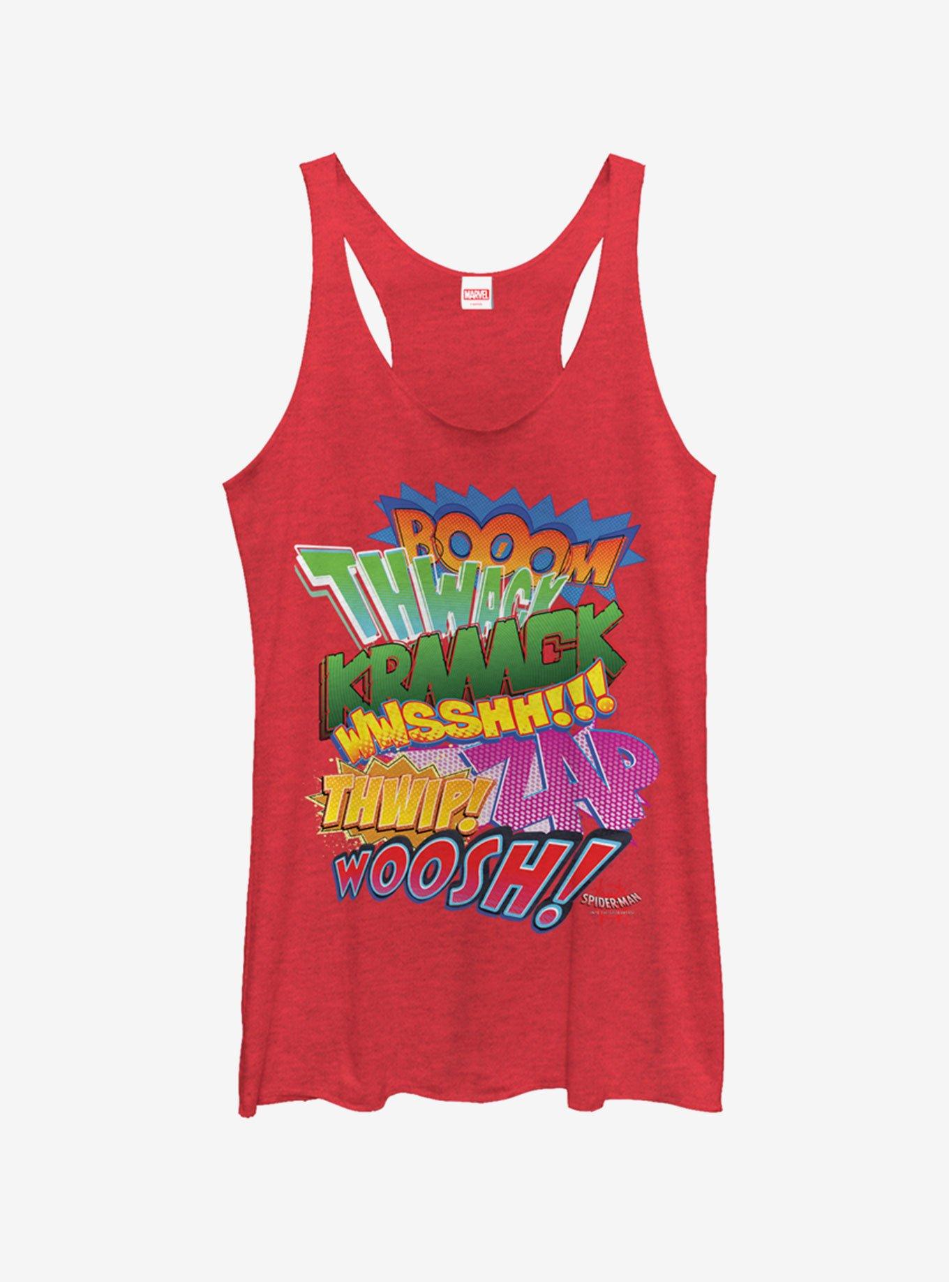 Marvel Spider-Man: Into The Spider-Verse Sound Effects Heathered Girls Tank Top, RED HTR, hi-res