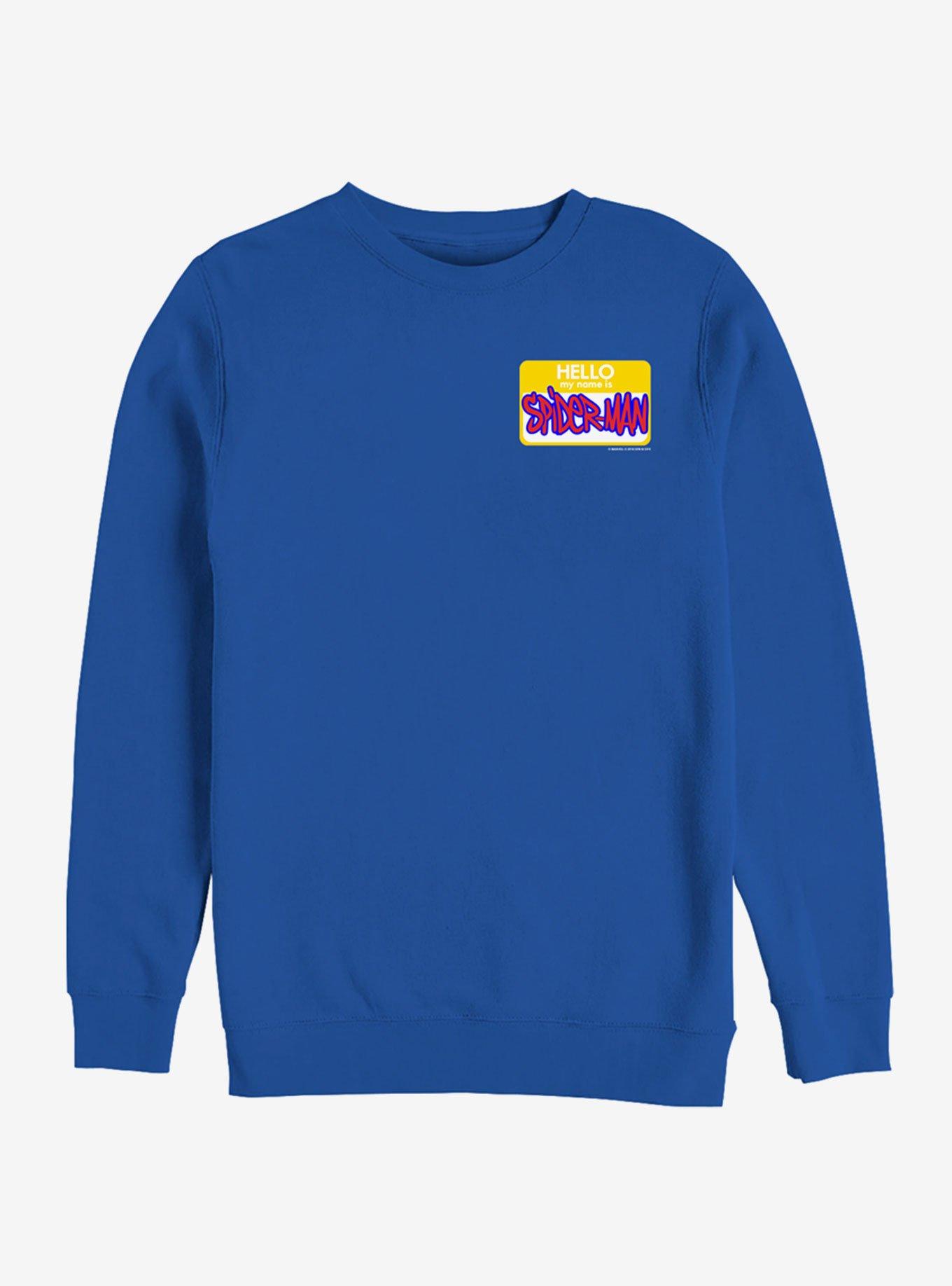 Marvel Spider-Man: Into The Spider-Verse Hello Spider-Man Name Tag Sweatshirt, ROYAL, hi-res