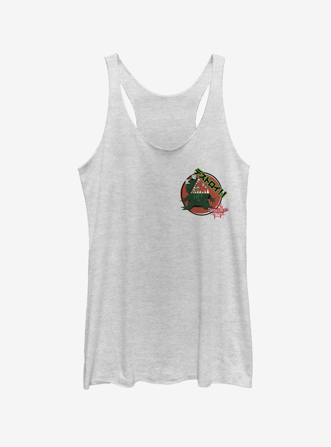 Marvel Spider-Man: Into The Spider-Verse Godzilla Sticker Pocket Heathered Girls Tank Top, WHITE HTR, hi-res