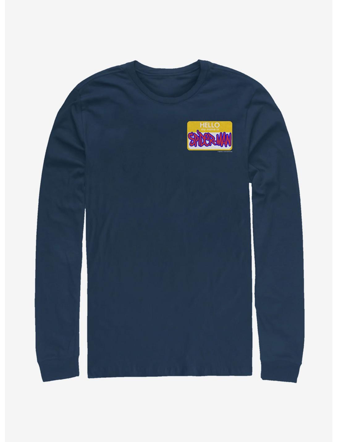 Marvel Spider-Man: Into The Spider-Verse Hello Spider-Man Name Tag Long-Sleeve T-Shirt, NAVY, hi-res