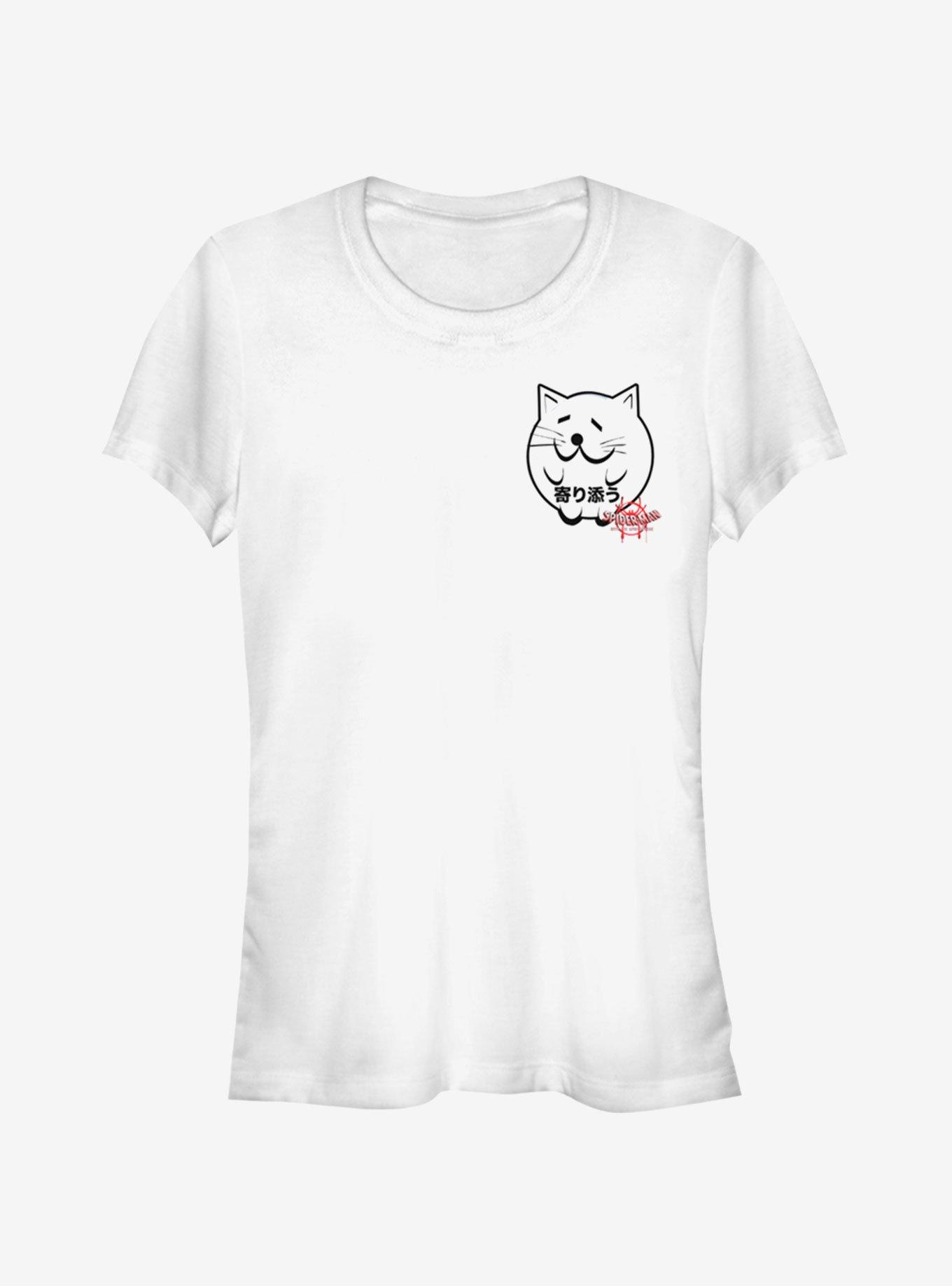 Marvel Spider-Man: Into The Spider-Verse Cat Sticker Japanese Text Pocket Girls T-Shirt, WHITE, hi-res