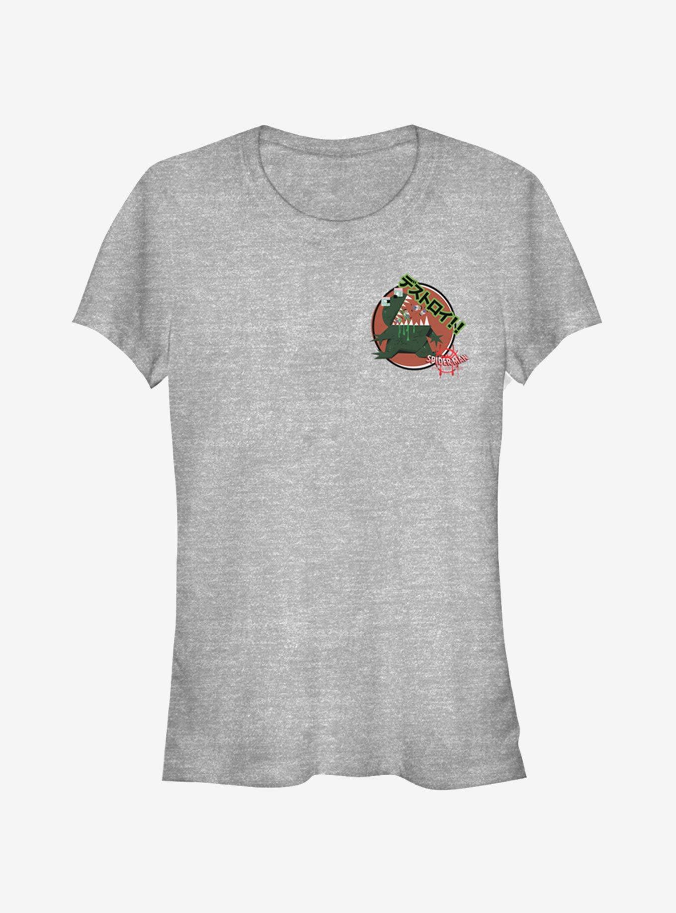 Marvel Spider-Man: Into The Spider-Verse Godzilla Sticker Pocket Girls T-Shirt, ATH HTR, hi-res