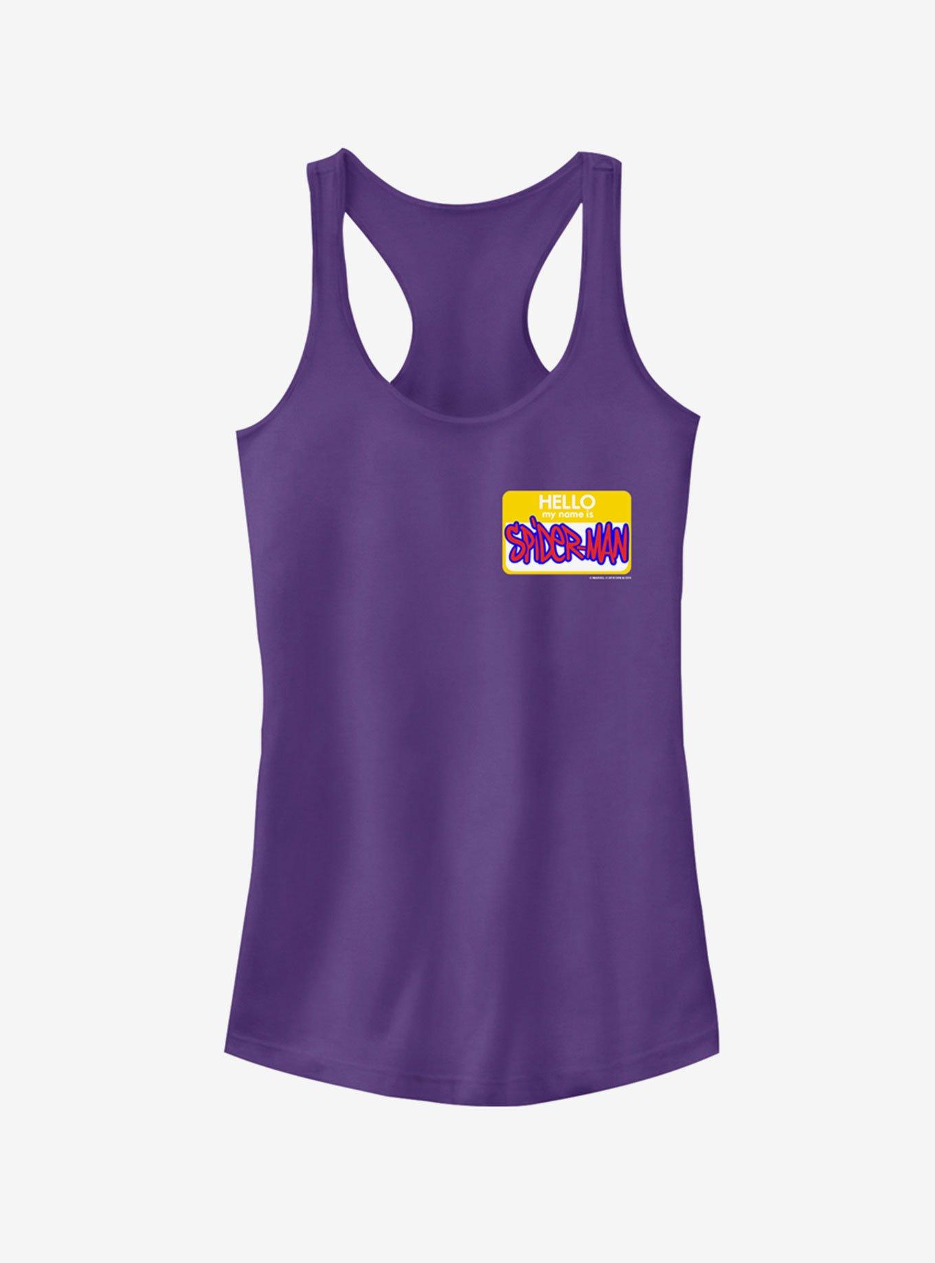 Marvel Spider-Man: Into The Spider-Verse Hello Spider-Man Name Tag Purple Girls Tank Top, PURPLE, hi-res