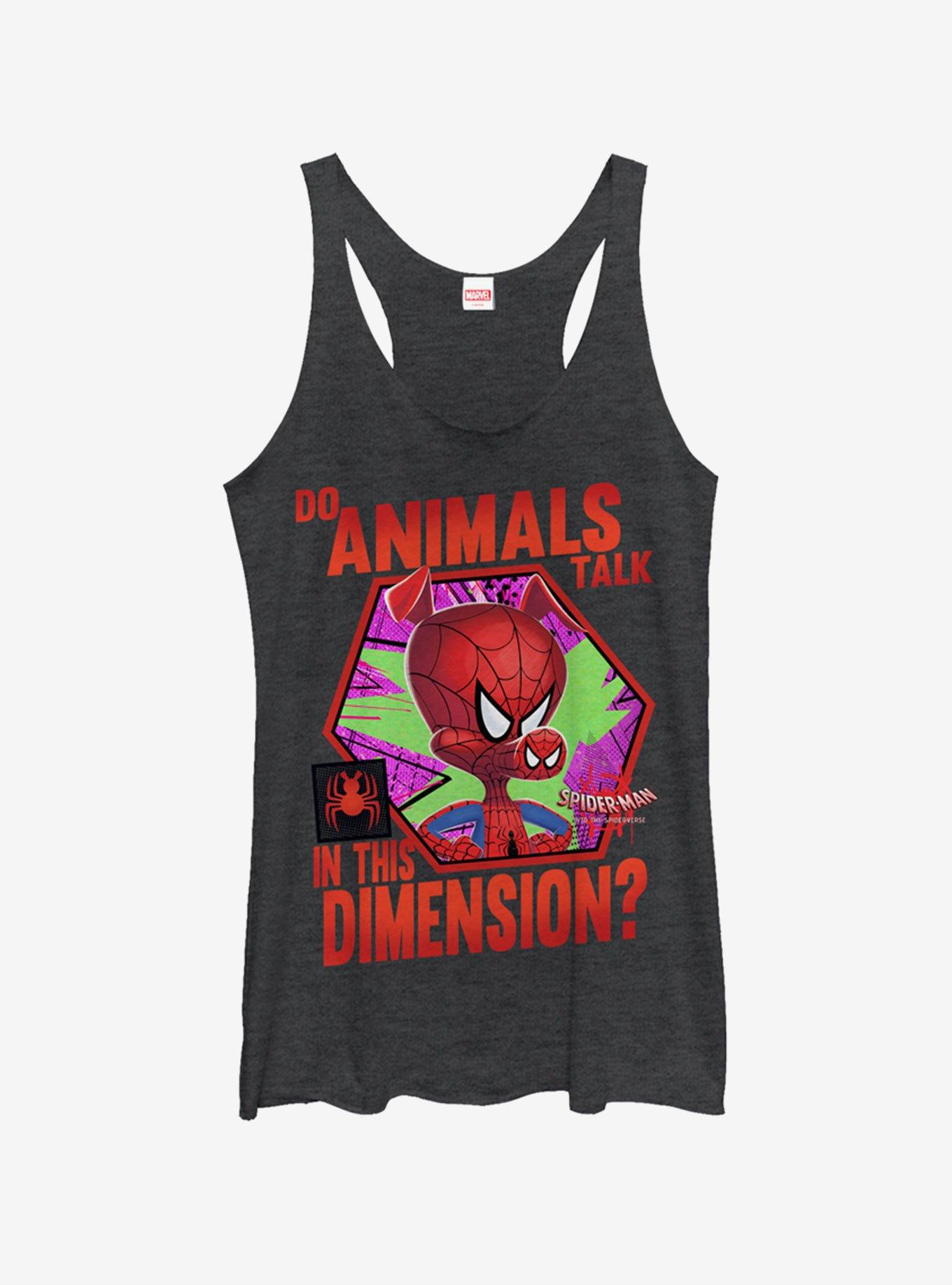 Marvel Spider-Man: Into The Spider-Verse Animals Talk Heathered Girls Tank Top, BLK HTR, hi-res