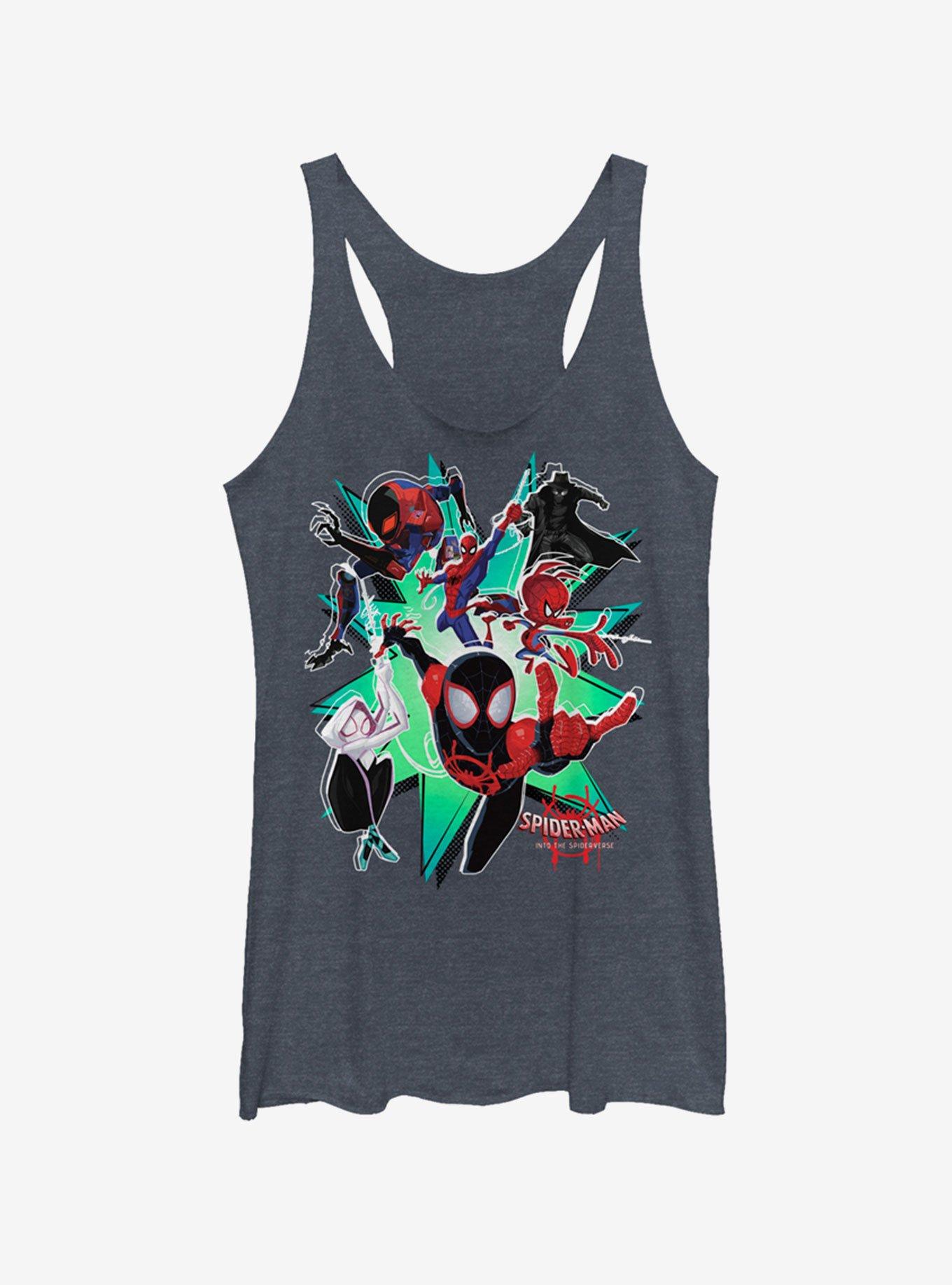Marvel Spider-Man: Into The Spider-Verse Group Heathered Girls Tank Top, NAVY HTR, hi-res