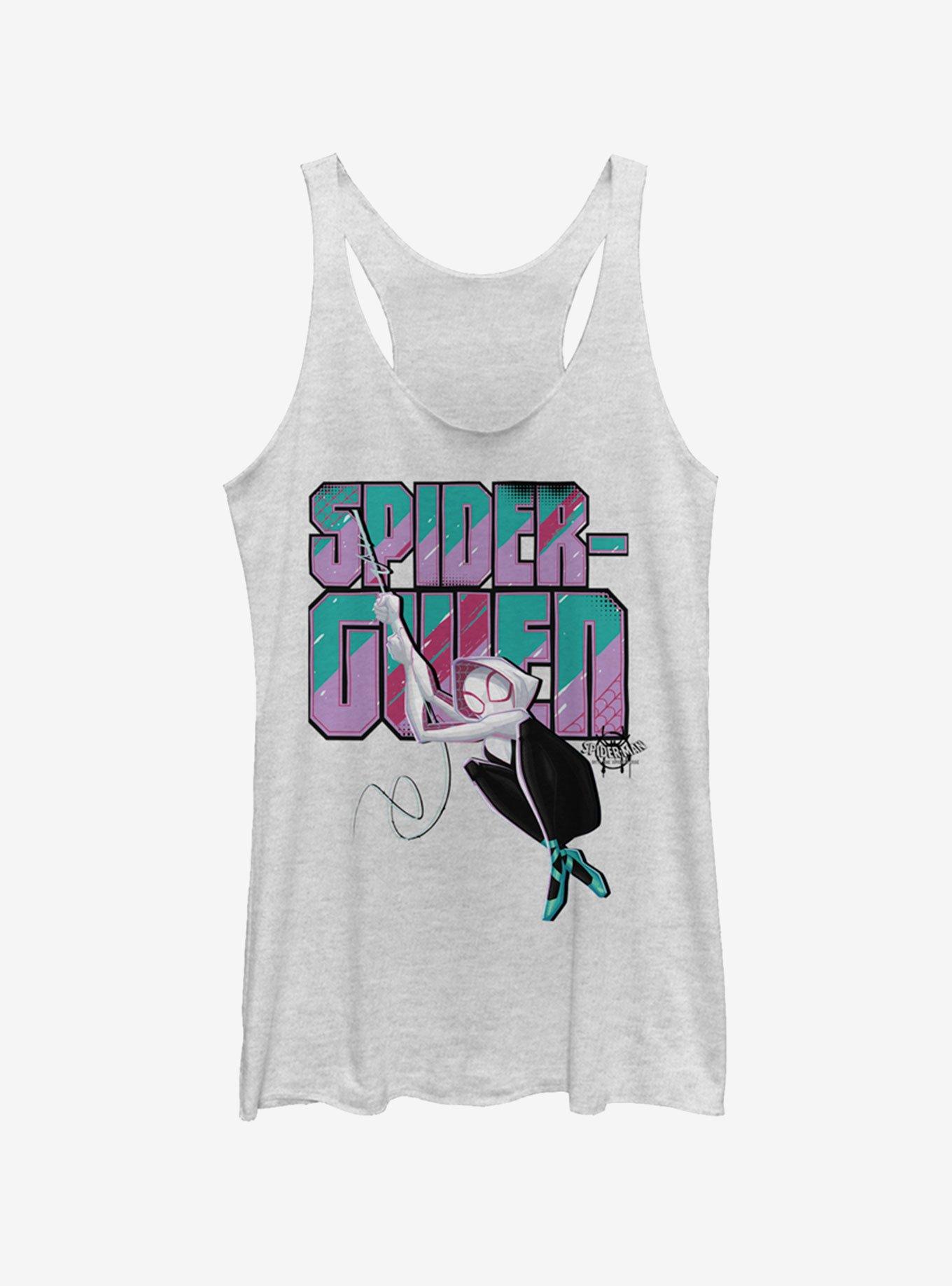 Marvel Spider-Man: Into The Spider-Verse Ghost-Spider Swinging Heather Grey Girls Tank Top, WHITE HTR, hi-res