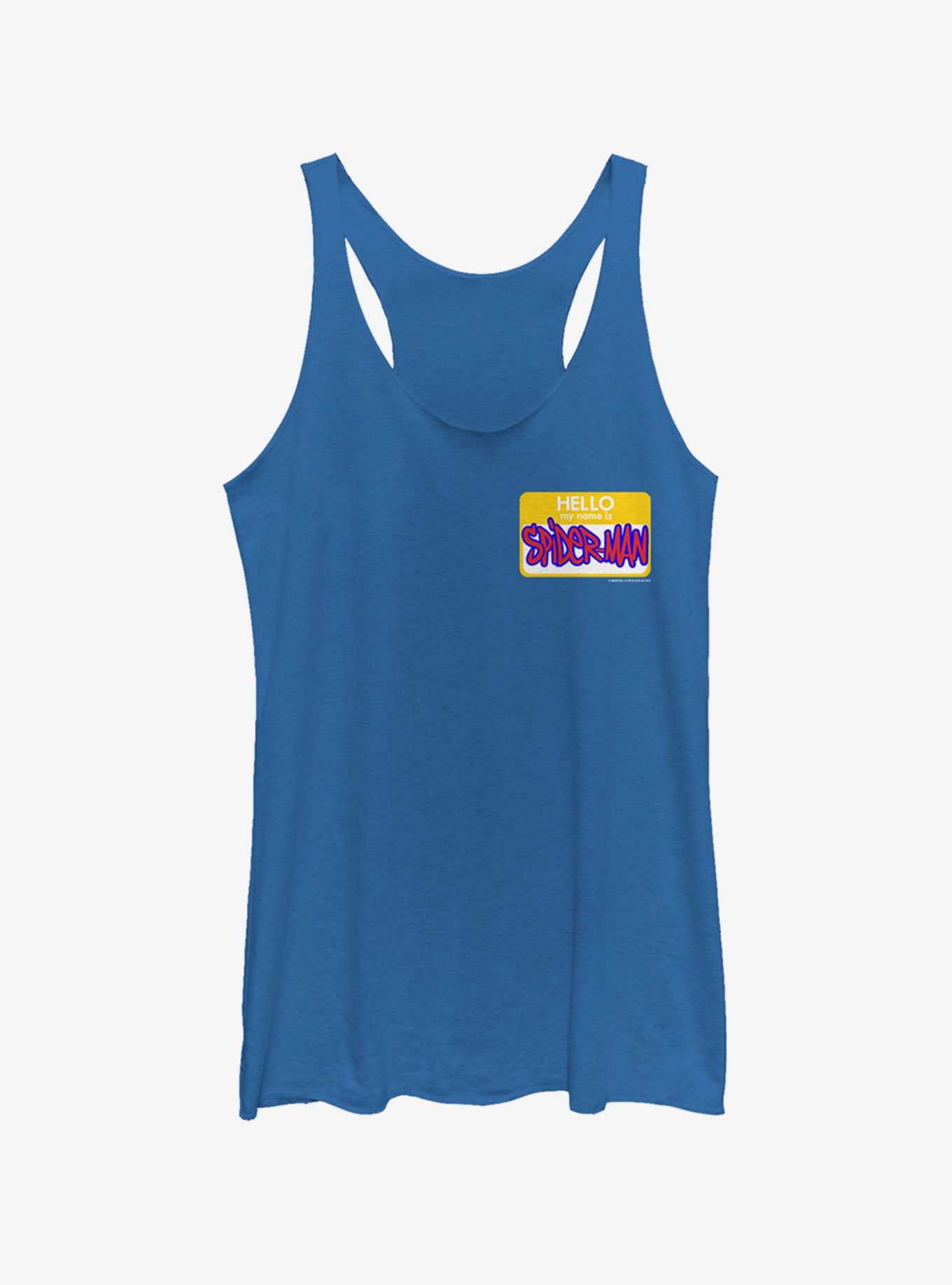 Marvel Spider-Man: Into The Spider-Verse Hello Spider-Man Name Tag Heathered Royal Blue Girls Tank Top, , hi-res