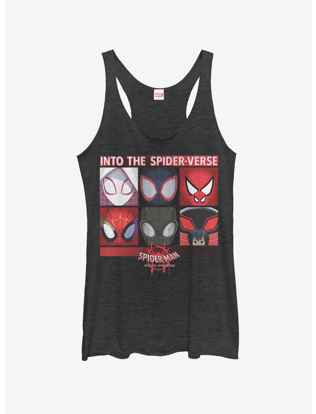 Marvel Spider-Man: Into The Spider-Verse Six Up Heathered Girls Tank Top, BLK HTR, hi-res