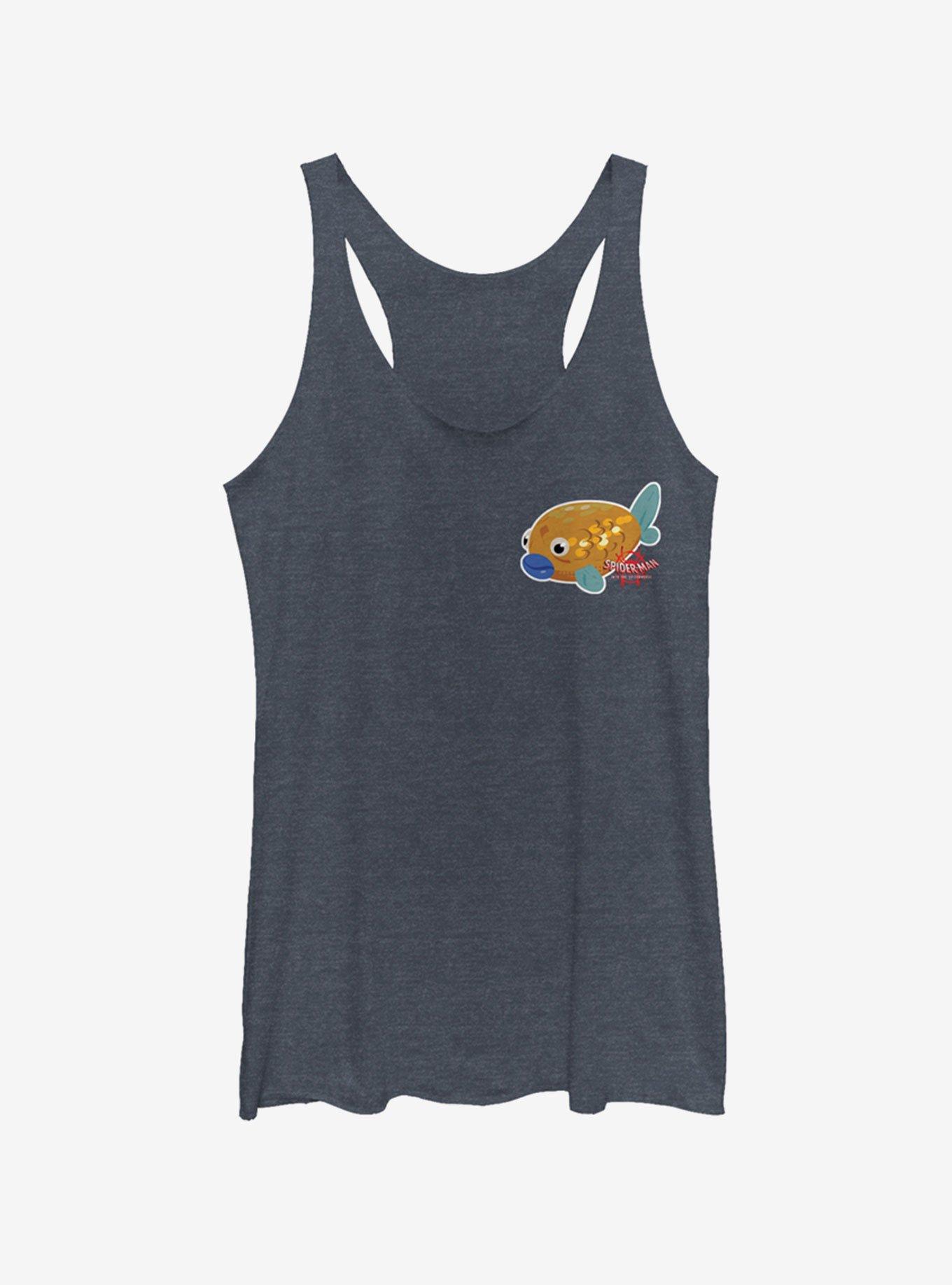 Marvel Spider-Man: Into The Spider-Verse Koi Fish Sticker Pocket Heathered Girls Tank Top, NAVY HTR, hi-res