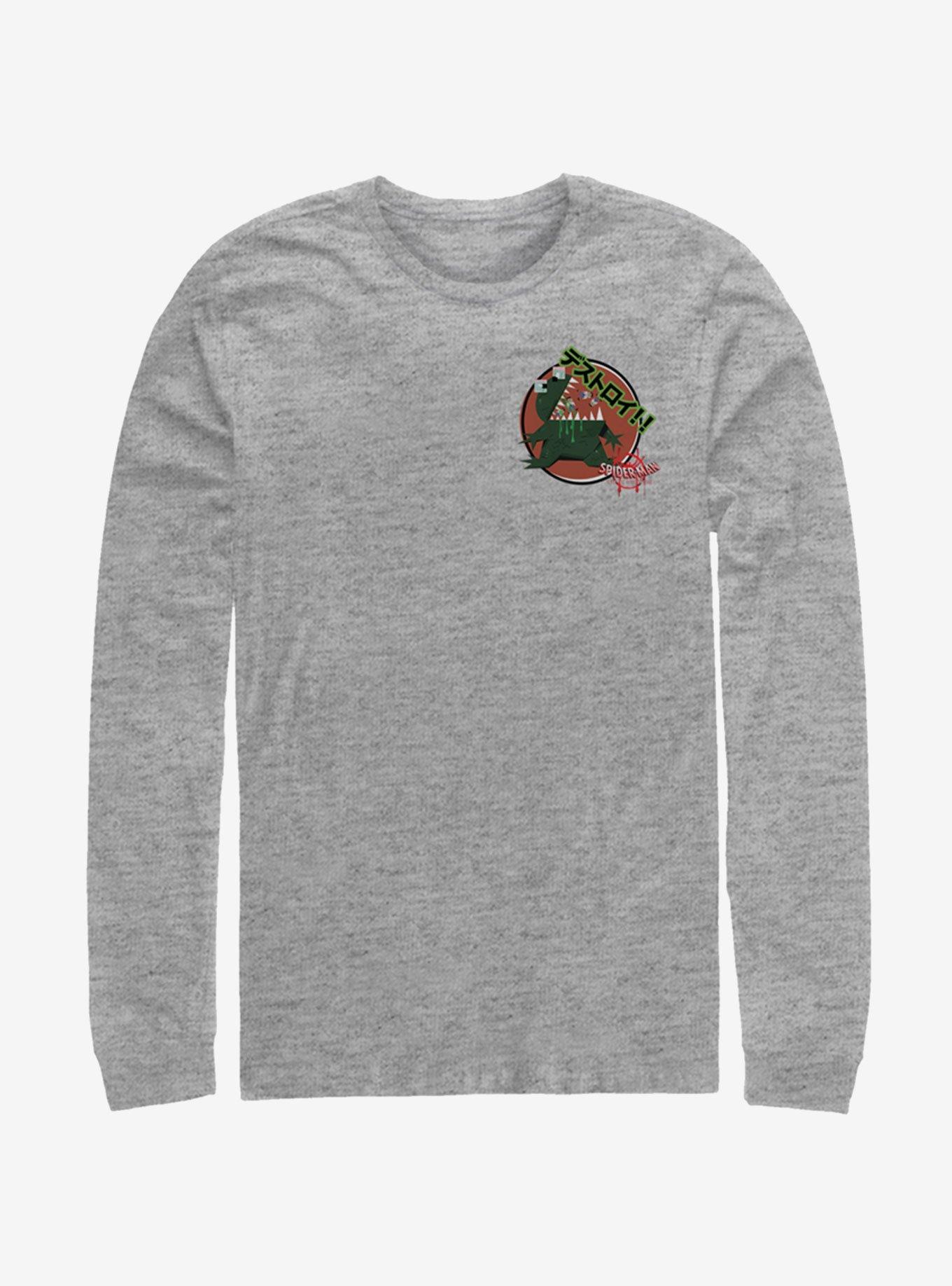 Marvel Spider-Man: Into The Spider-Verse Godzilla Sticker Pocket Long-Sleeve T-Shirt, ATH HTR, hi-res