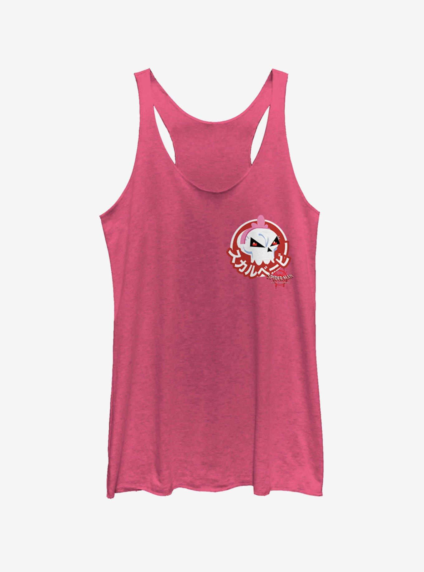 Marvel Spider-Man: Into The Spider-Verse Skull Sticker Pocket Heathered Girls Tank Top, PINK HTR, hi-res