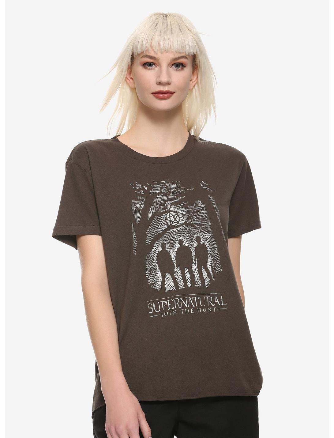 Supernatural Sketched Silhouettes Girls T-Shirt, WHITE, hi-res