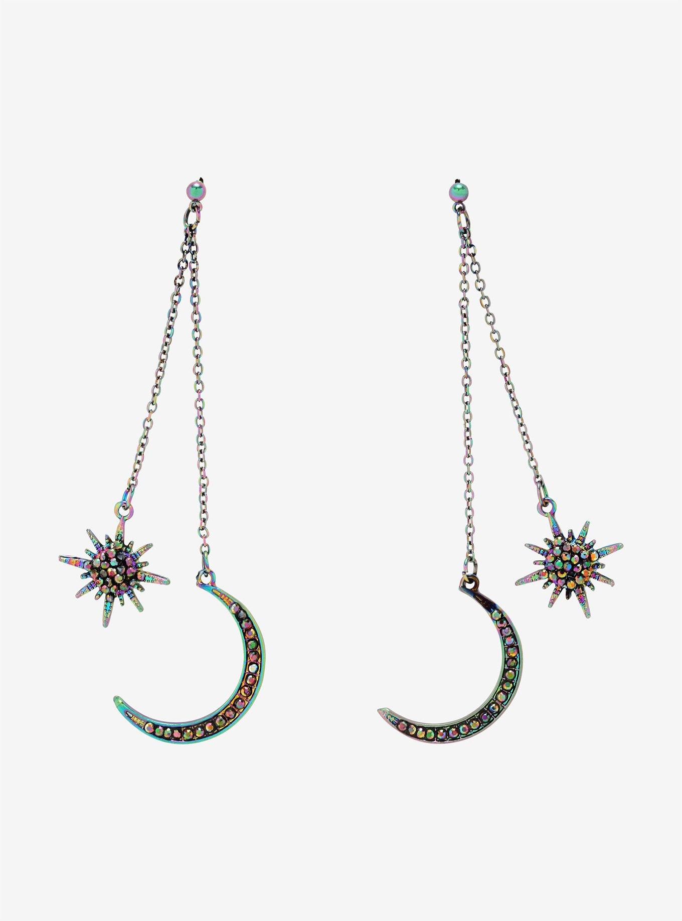Anodized Star & Moon Drop Earrings, , hi-res