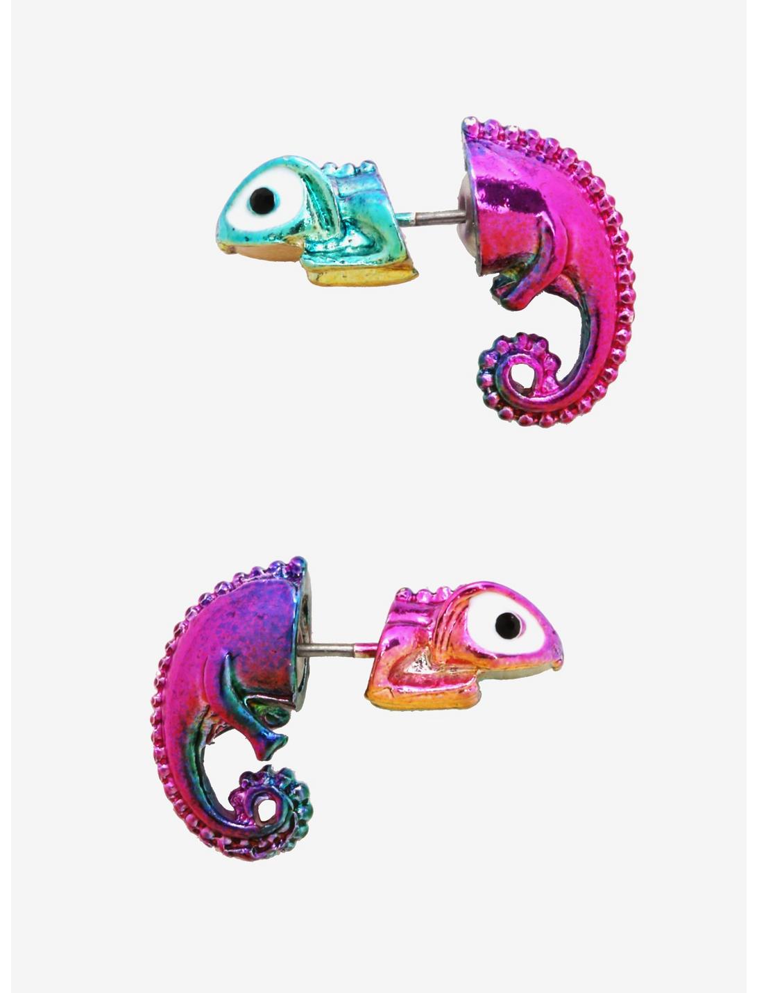 Rainbow Chameleon Faux Tunnel Earrings, , hi-res