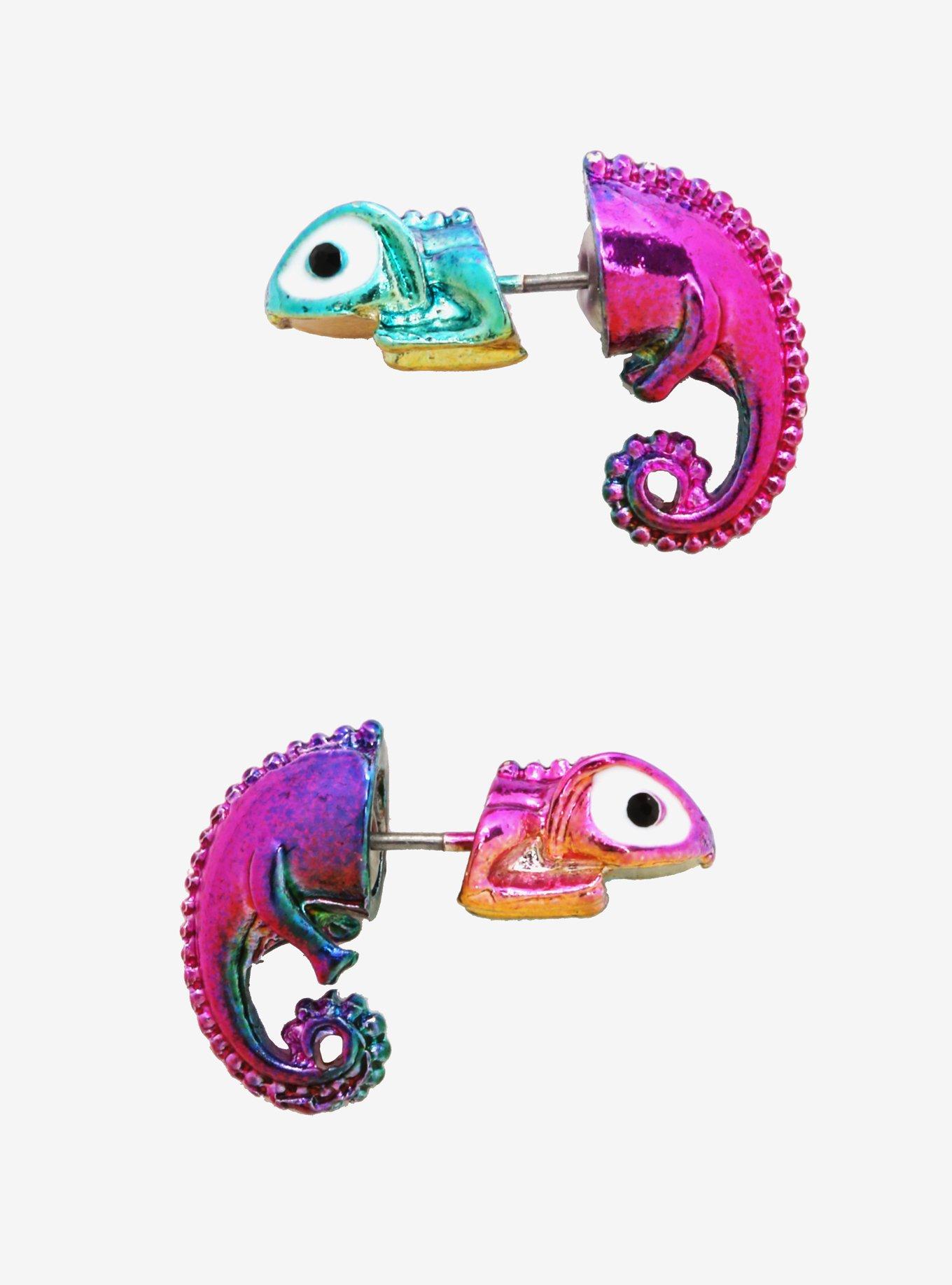 Rainbow Chameleon Faux Tunnel Earrings, , hi-res