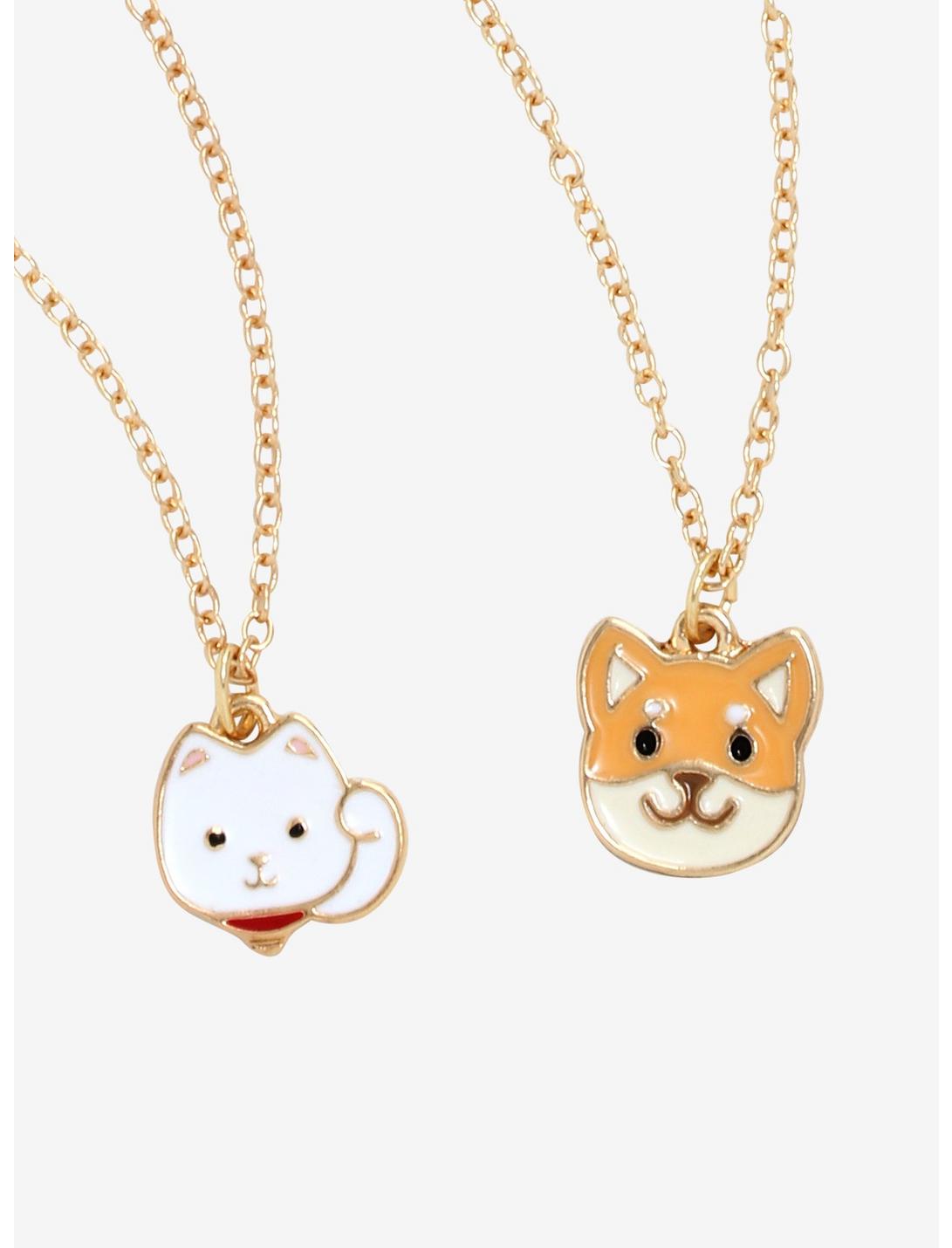 Lucky Cat & Shiba Inu Besties Charm Necklace Set, , hi-res