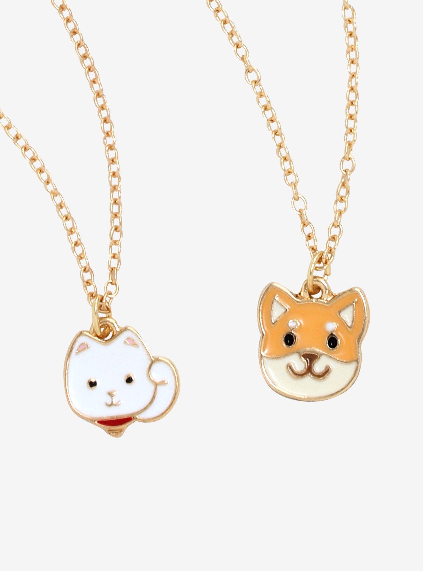 Lucky Cat & Shiba Inu Besties Charm Necklace Set, , hi-res