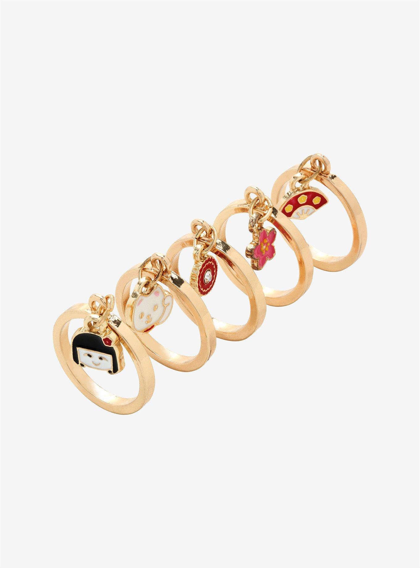 Kawaii Gold Charm Ring Set | Hot Topic