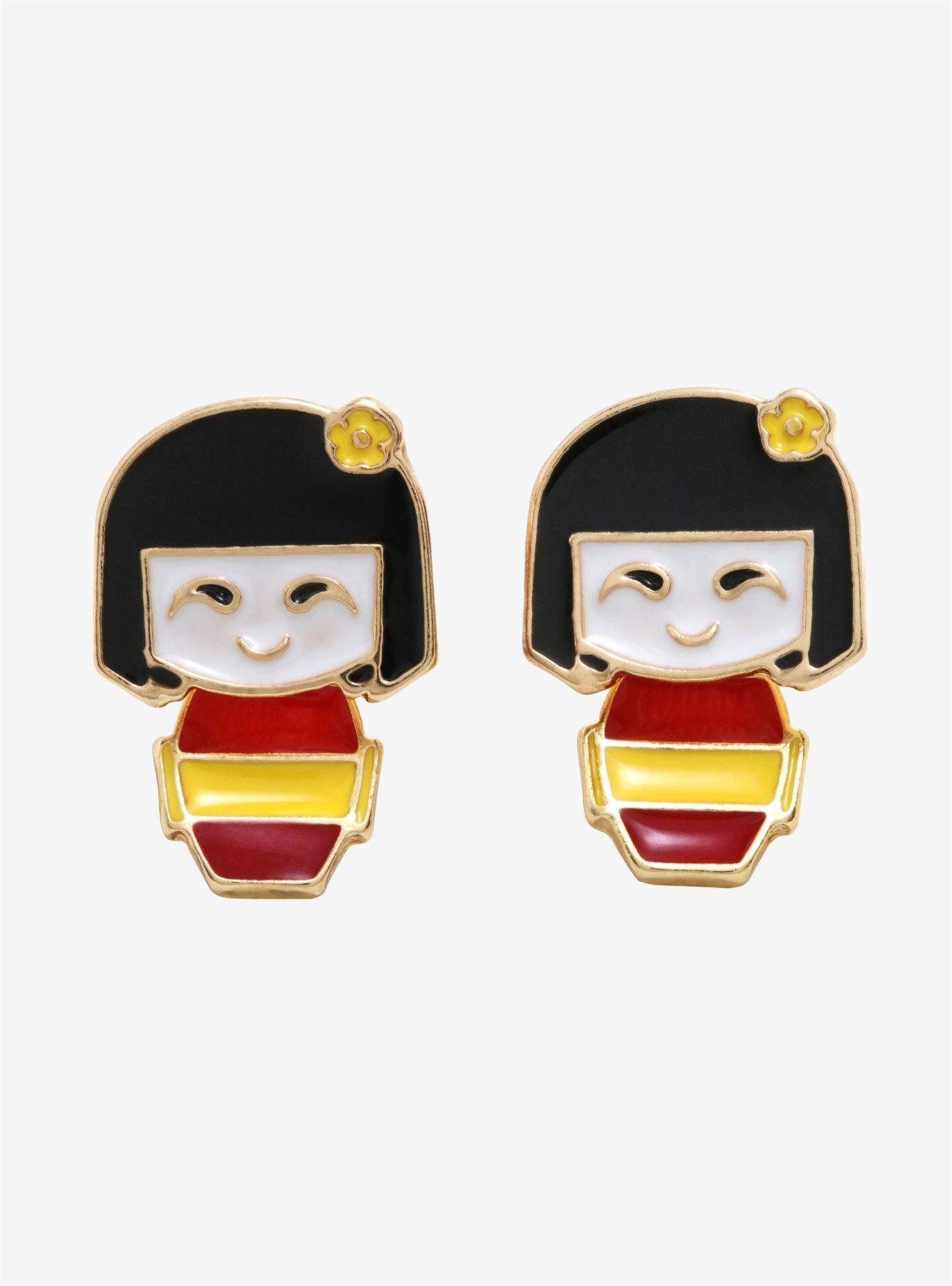 Geisha Doll Font/Back Earrings, , hi-res