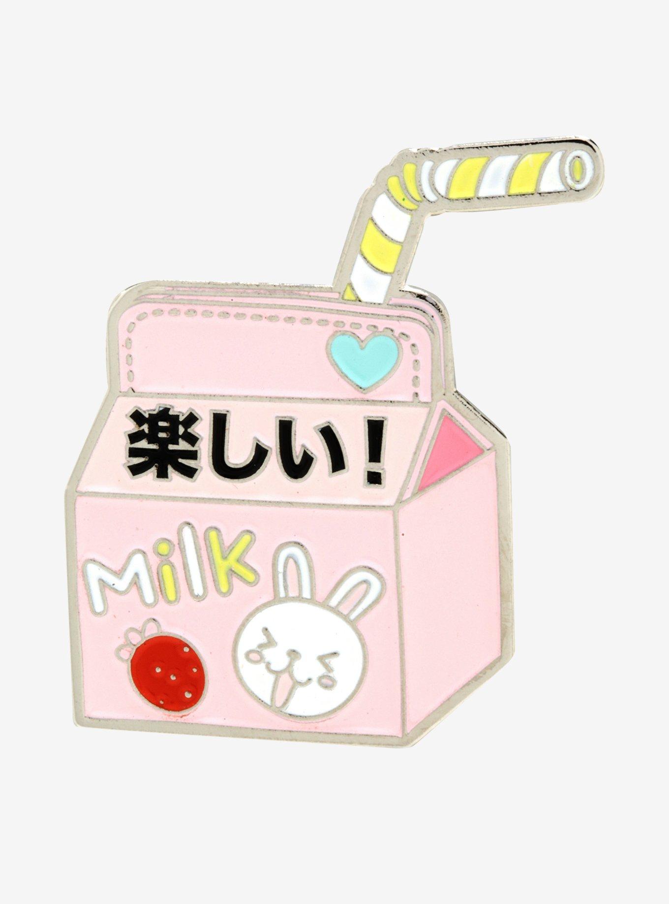 Strawberry Milk Bunny Enamel Pin, , hi-res