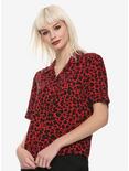 Red Cheetah Print Girls Button-Up, CHEETAH, hi-res