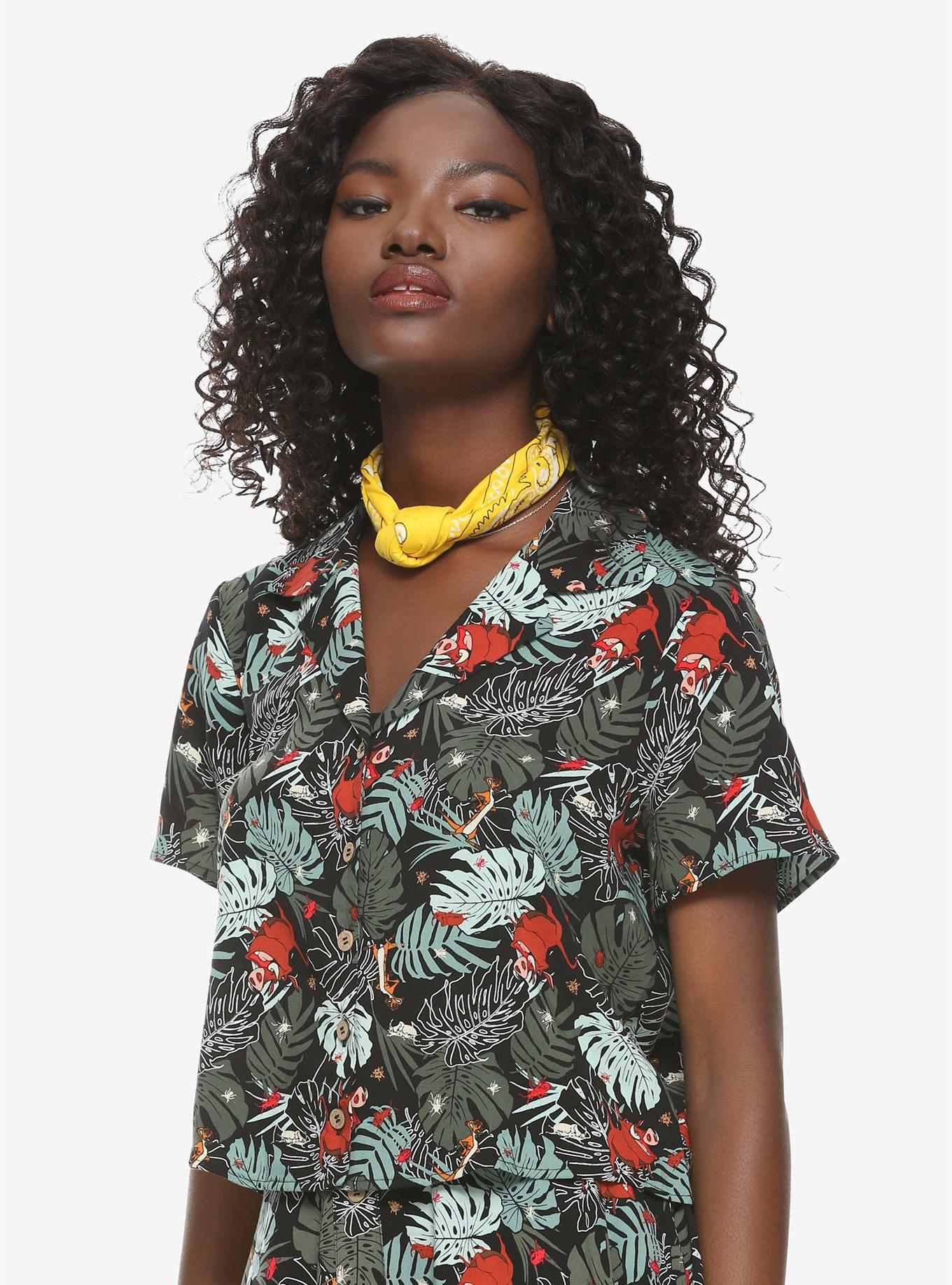 Her Universe Disney The Lion King Timon & Pumbaa Jungle Girls Woven Button-Up, GREEN, hi-res