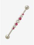 14G 1 1/2 Steel Pink & White CZ Industrial Barbell, , hi-res