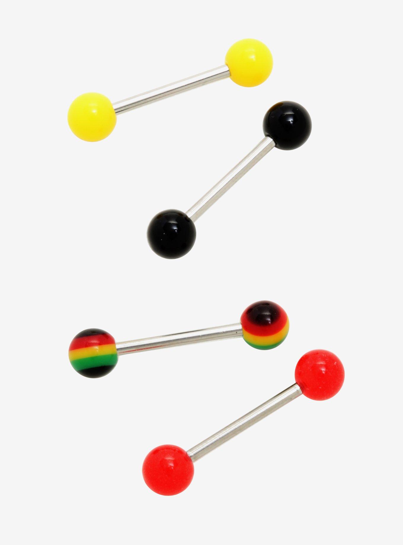 14G Steel Red Yellow & Black Barbell 4 Pack, , hi-res