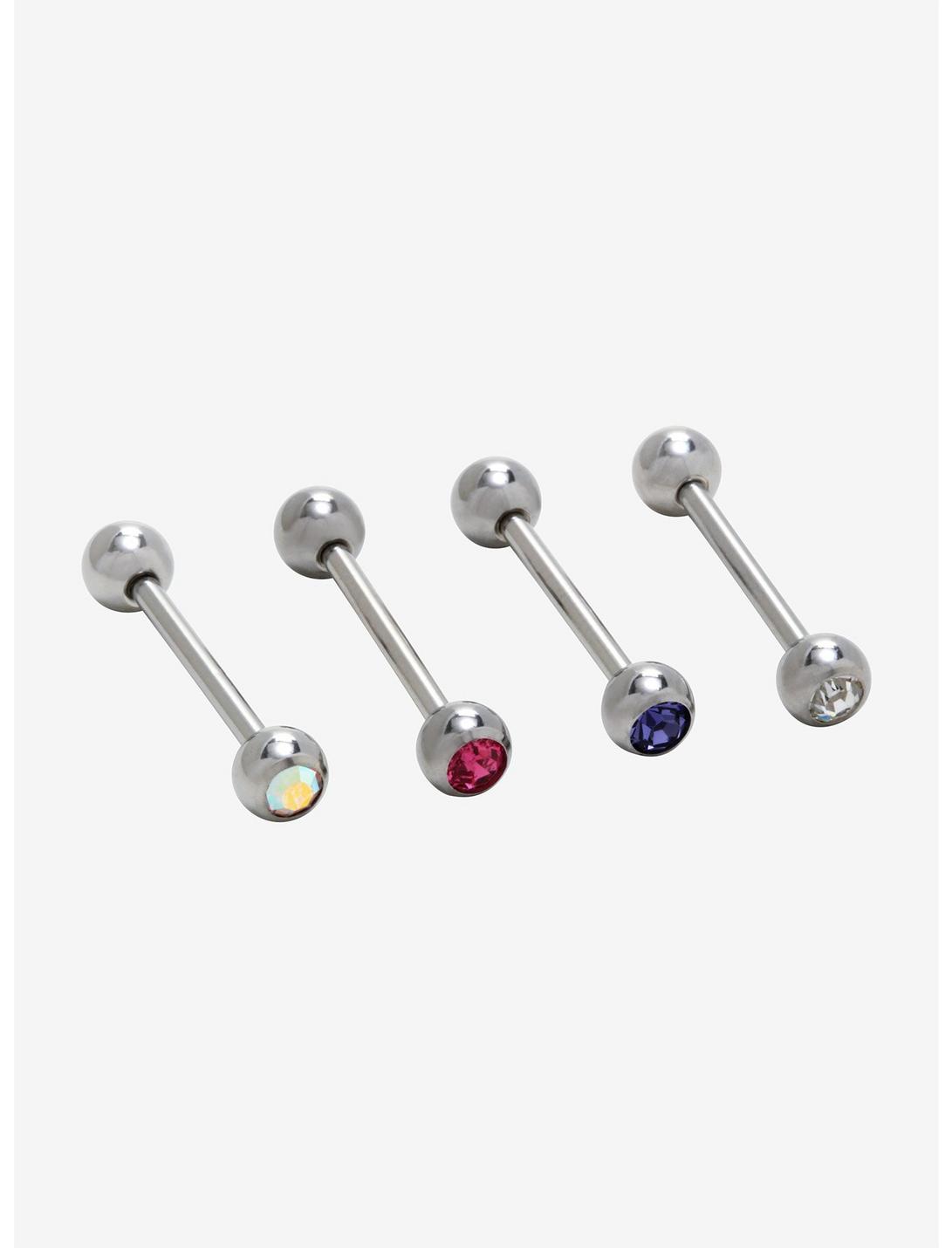 14G Steel Purple Pink & Clear CZ Barbell 4 Pack, , hi-res