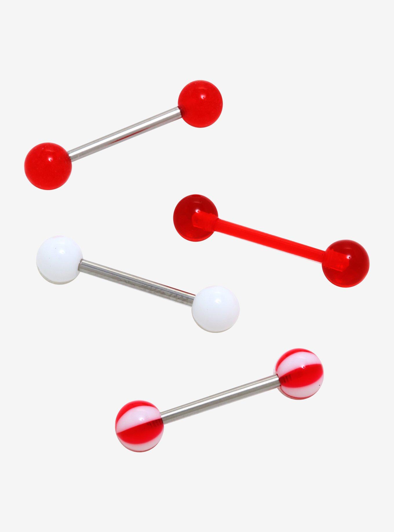 14G Steel Red & White PTFE Barbell 4 Pack, , hi-res
