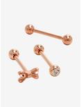 14G Steel Rose Gold Bow Barbell & Retainer 4 Pack, , hi-res