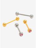 14G Steel Silver & Gold Pink CZ Barbell 4 Pack, , hi-res