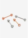14G Steel Silver & Rose Gold Clear CZ Barbell 4 Pack, , hi-res