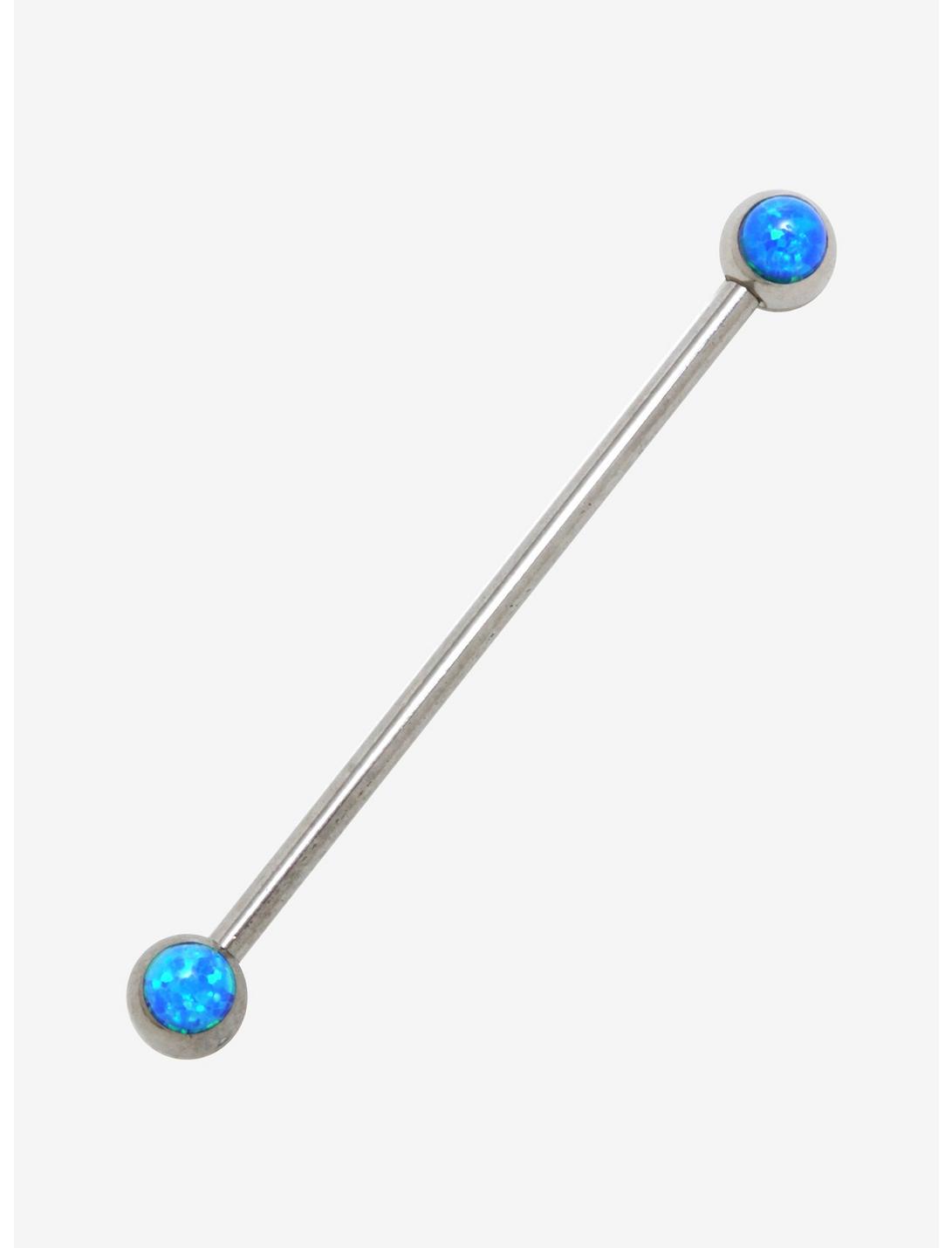 14G 1 1/2 Steel Blue Opal Industrial Barbell, , hi-res