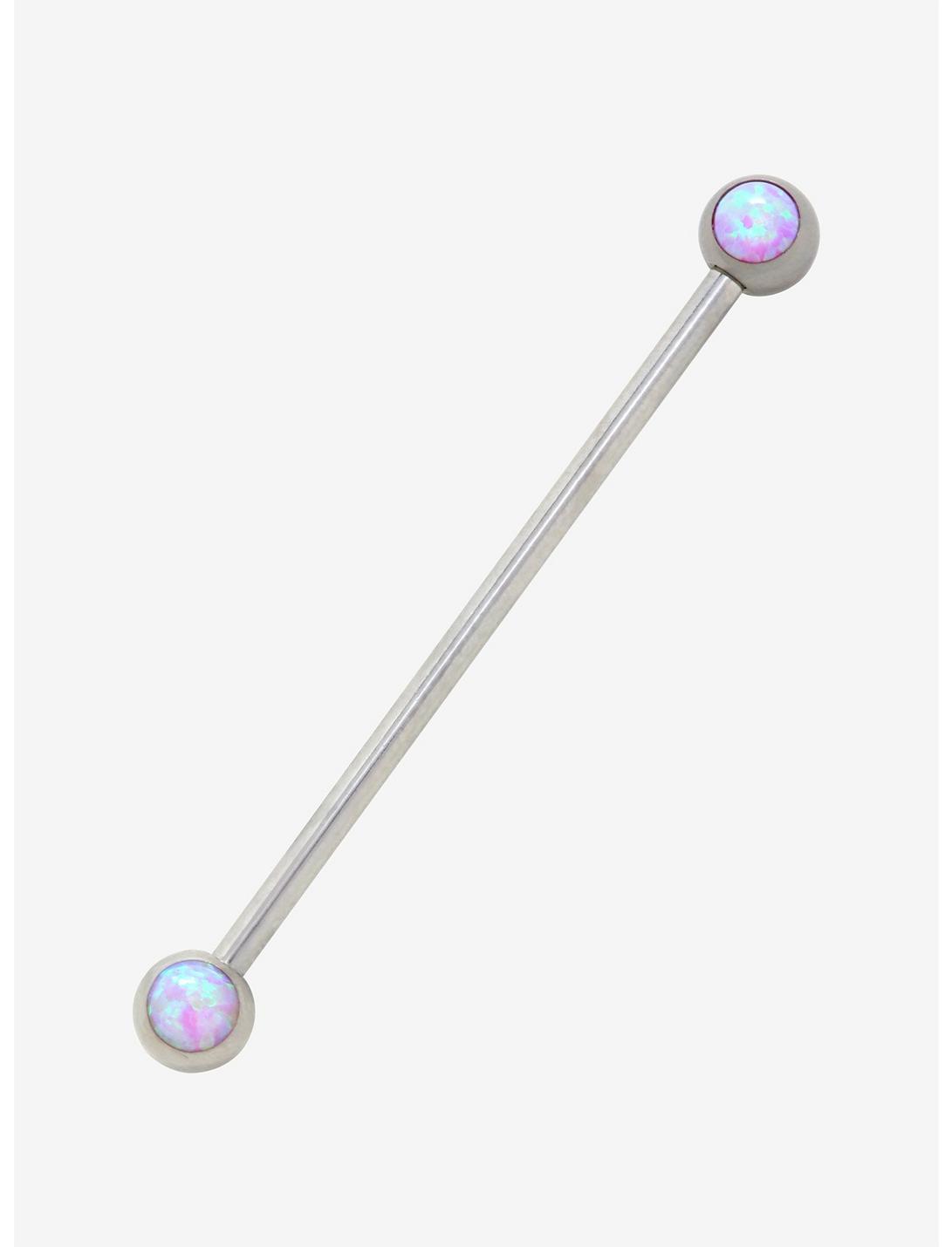 14G 1 1/2 Steel Pink Opal Industrial Barbell, , hi-res