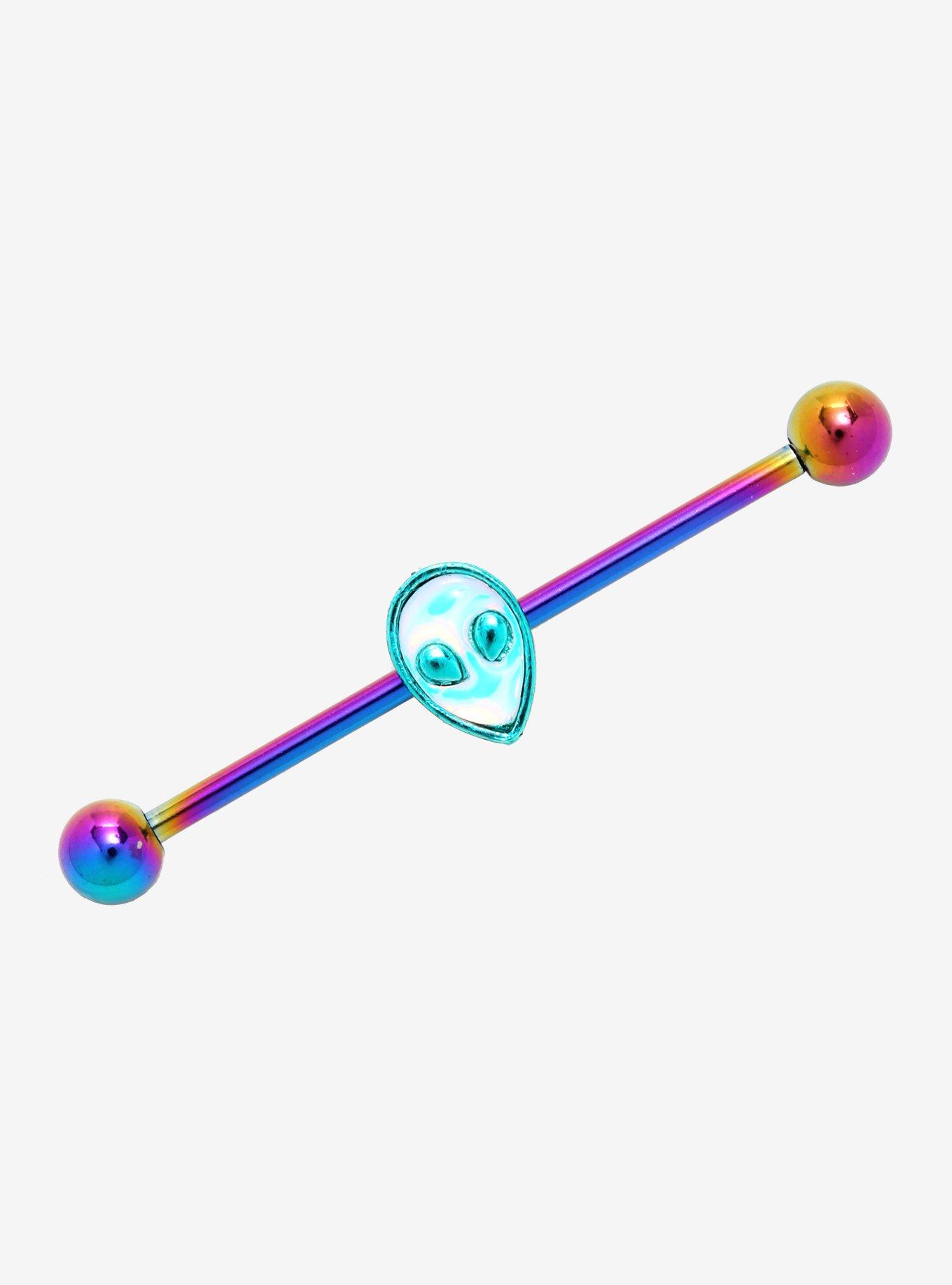 14G 1 1/2" Steel Rainbow Anodized Alien Industrial Barbell, , hi-res