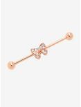 14G 1 1/2" Steel Rose Gold Bow Industrial Barbell, , hi-res