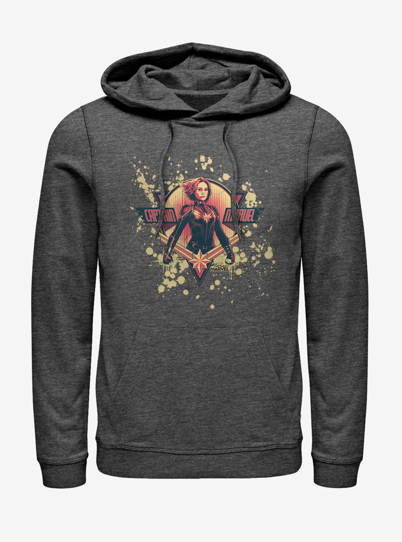 Marvel Captain Marvel Splatter Logo Hoodie, CHAR HTR, hi-res