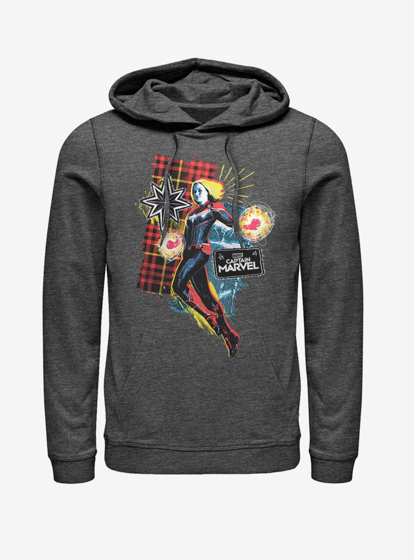 Marvel Captain Marvel 90s Grunge Patch Hoodie, CHAR HTR, hi-res