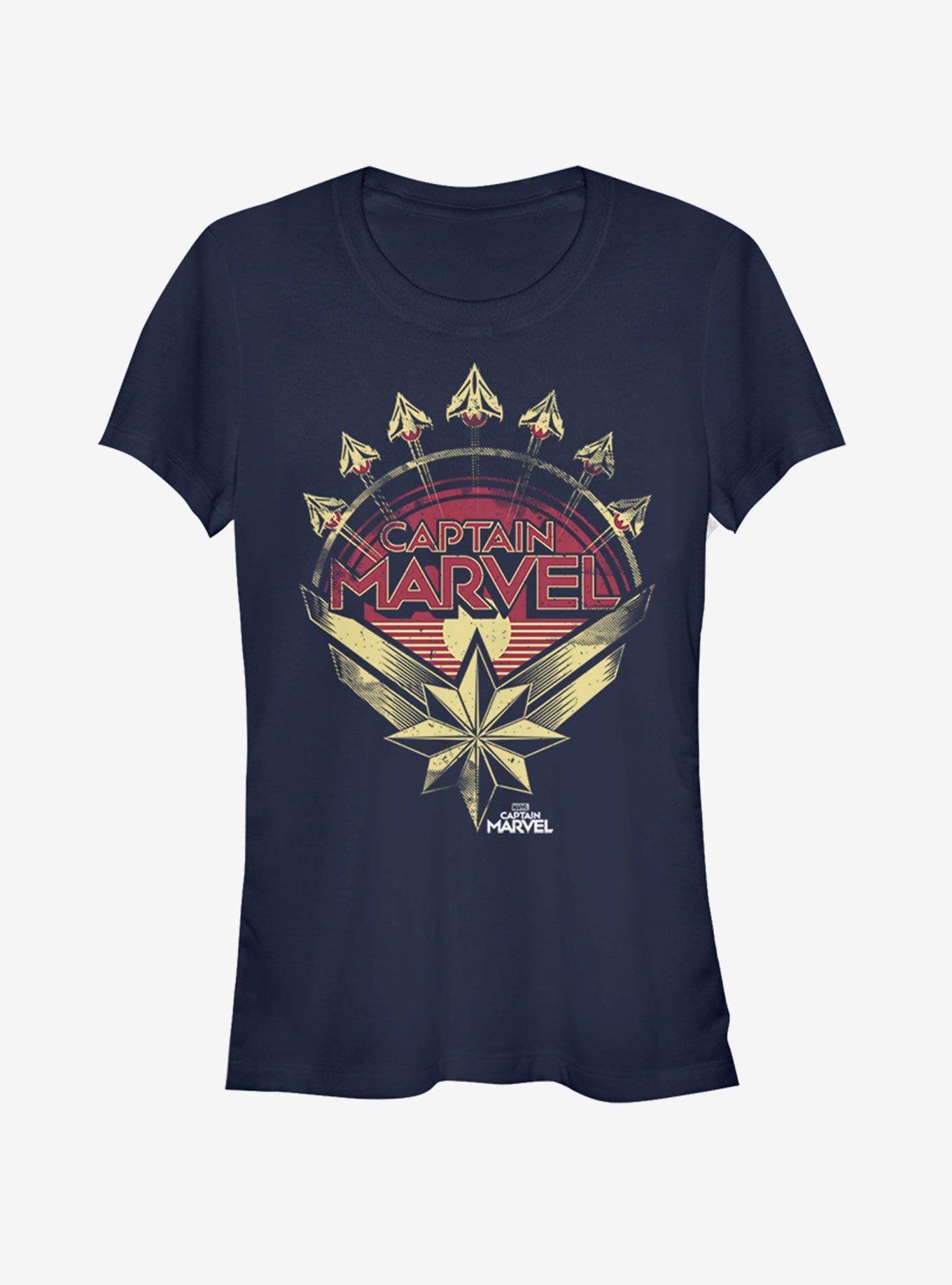 Marvel Captain Marvel Plane Model Girls T-Shirt, NAVY, hi-res