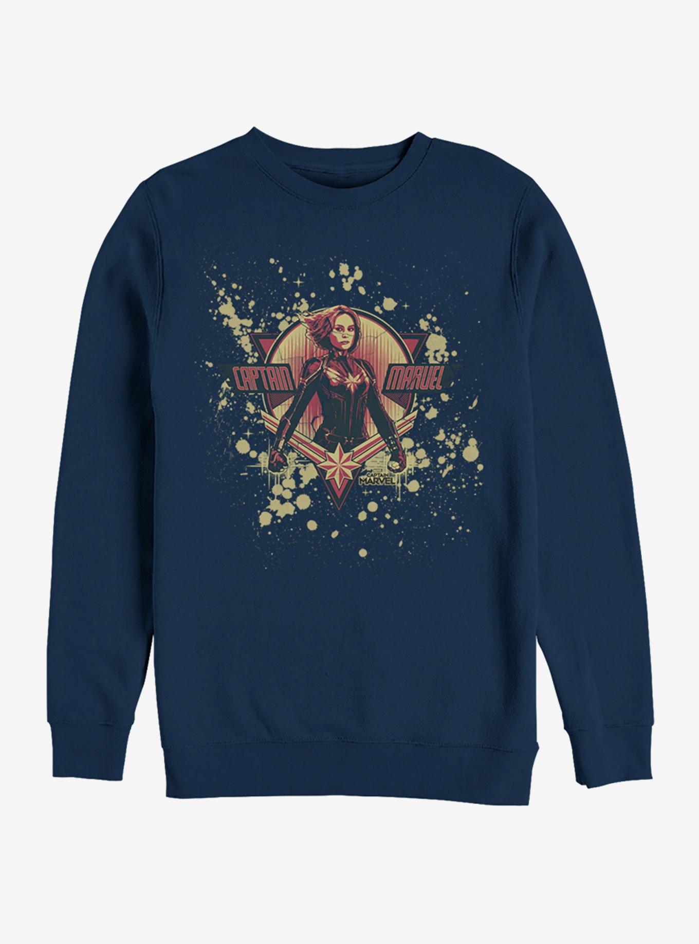 Marvel Captain Marvel Splatter Logo Sweatshirt, NAVY, hi-res