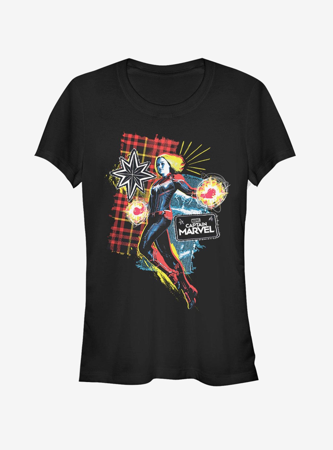 Marvel Captain Marvel 90s Grunge Patch Girls T-Shirt, BLACK, hi-res