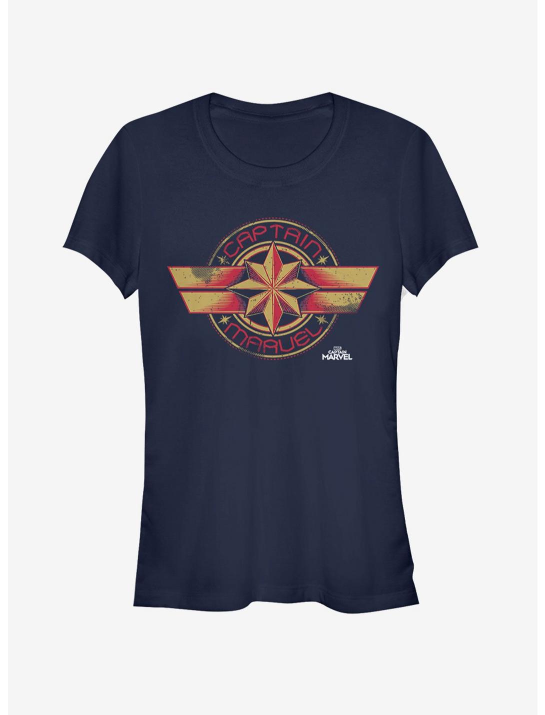 Marvel Captain Marvel Badge Girls T-Shirt, NAVY, hi-res