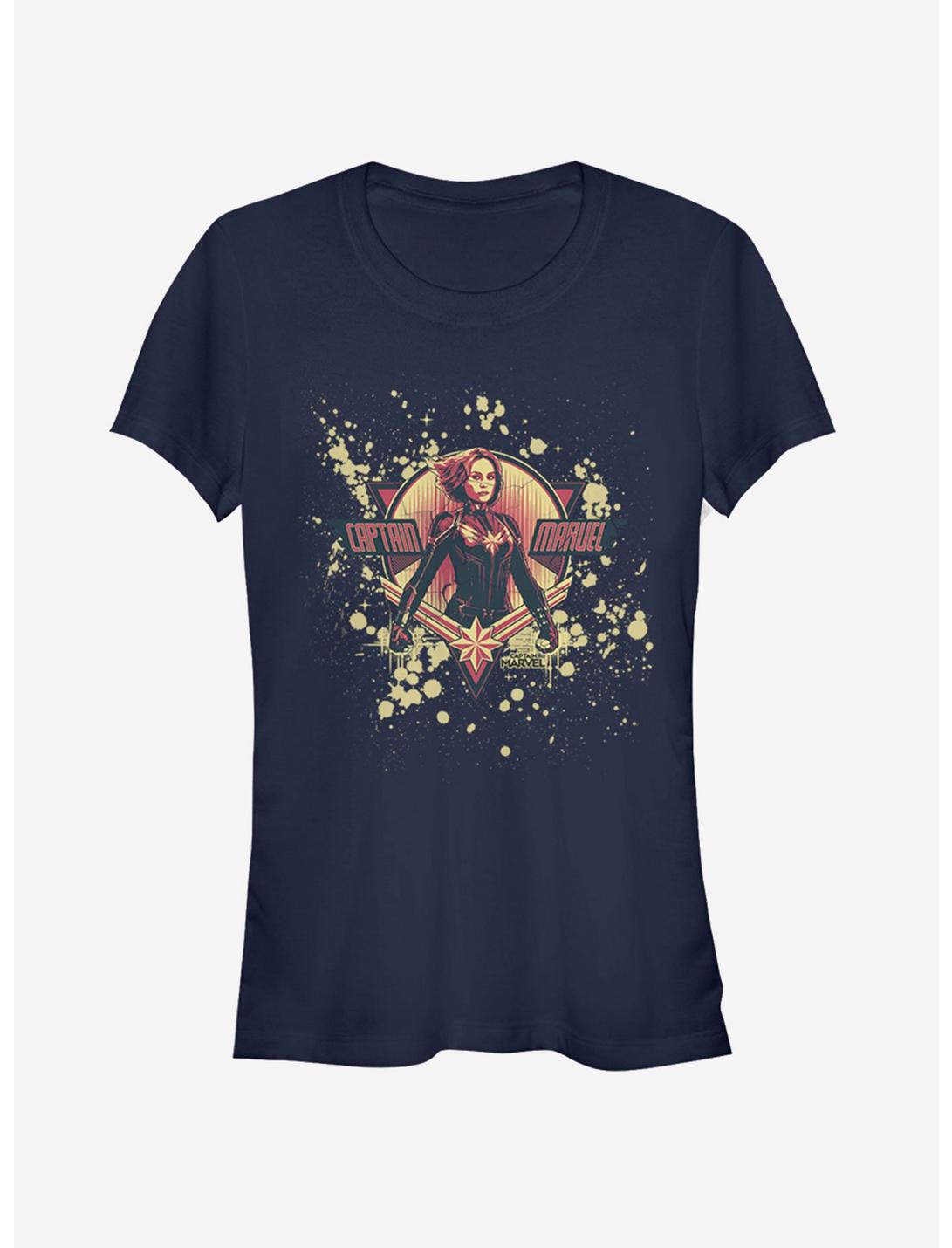 Marvel Captain Marvel Splatter Logo Girls T-Shirt, NAVY, hi-res
