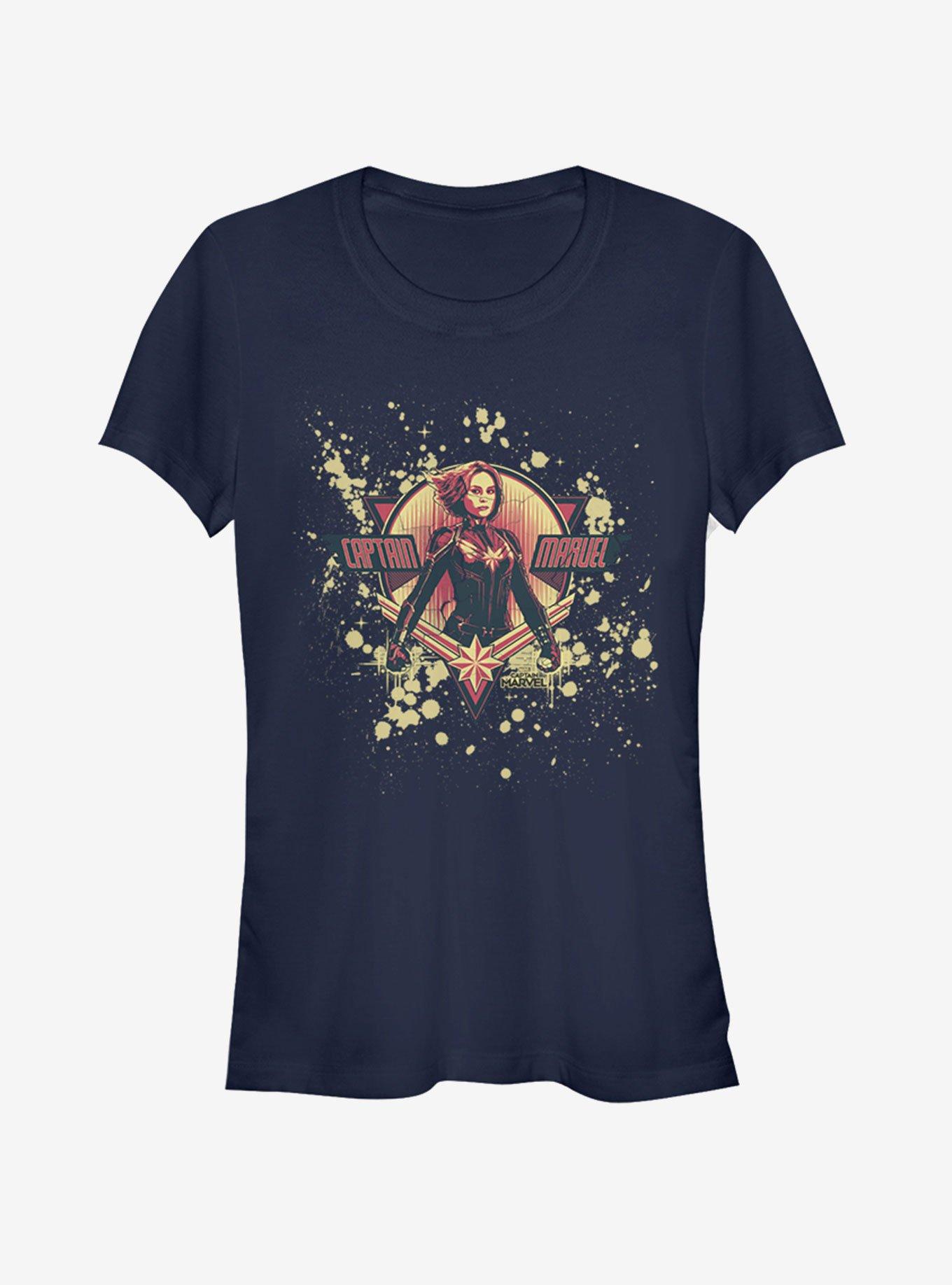 Marvel Captain Marvel Splatter Logo Girls T-Shirt, NAVY, hi-res