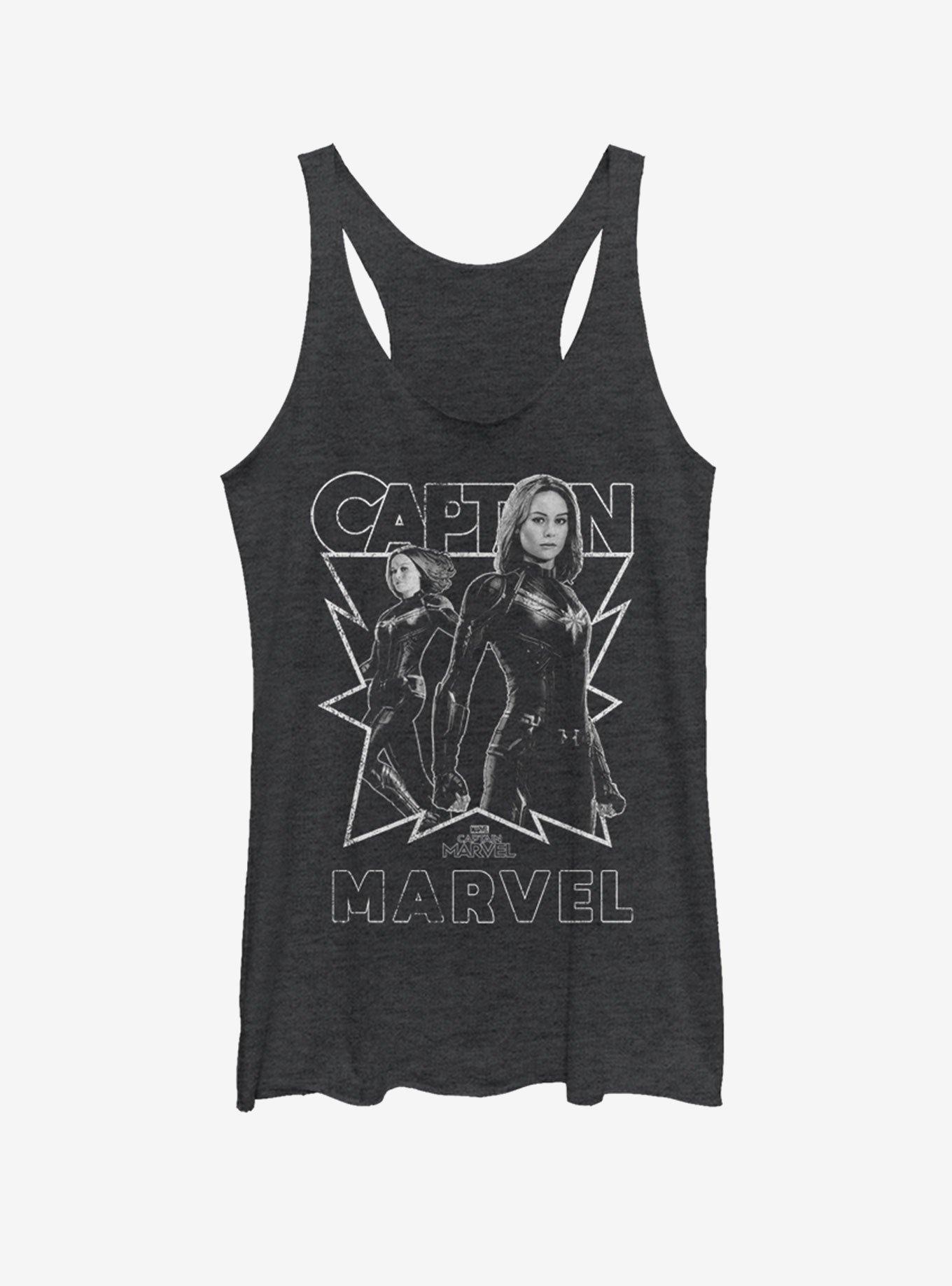 Marvel Captain Marvel Girls Tank Top, BLK HTR, hi-res