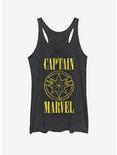 Marvel Captain Marvel Yellow Marvel Womens Tank, BLK HTR, hi-res