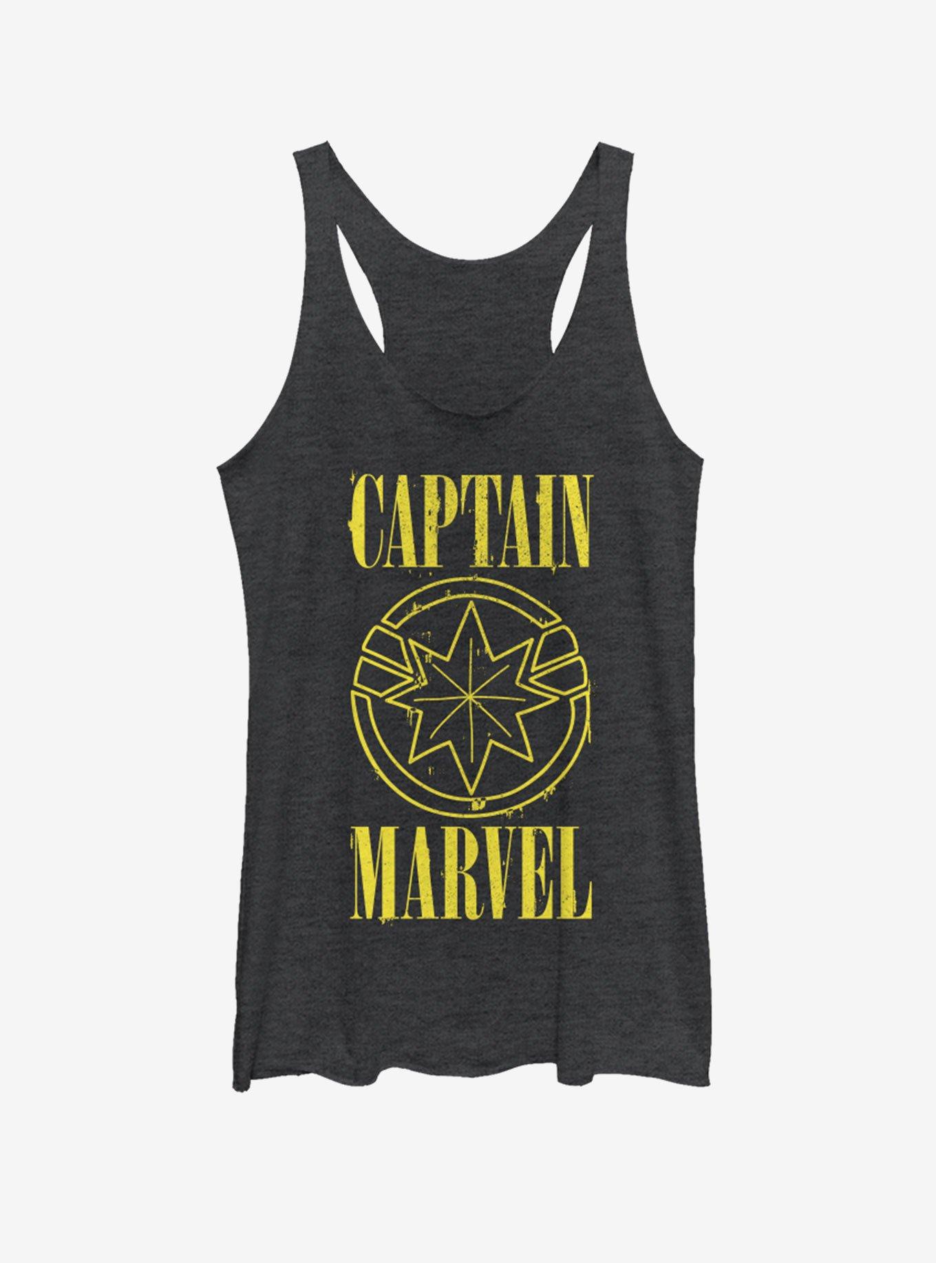 Marvel Captain Marvel Yellow Marvel Womens Tank, BLK HTR, hi-res