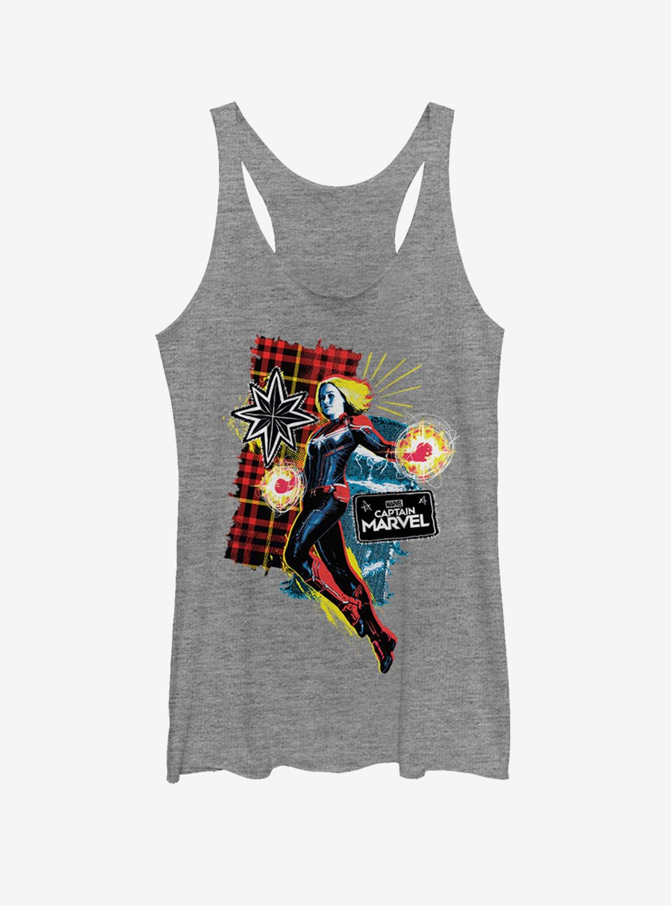 Marvel Captain Marvel 90s Grunge Patch Marvel Womens Tank, GRAY HTR, hi-res