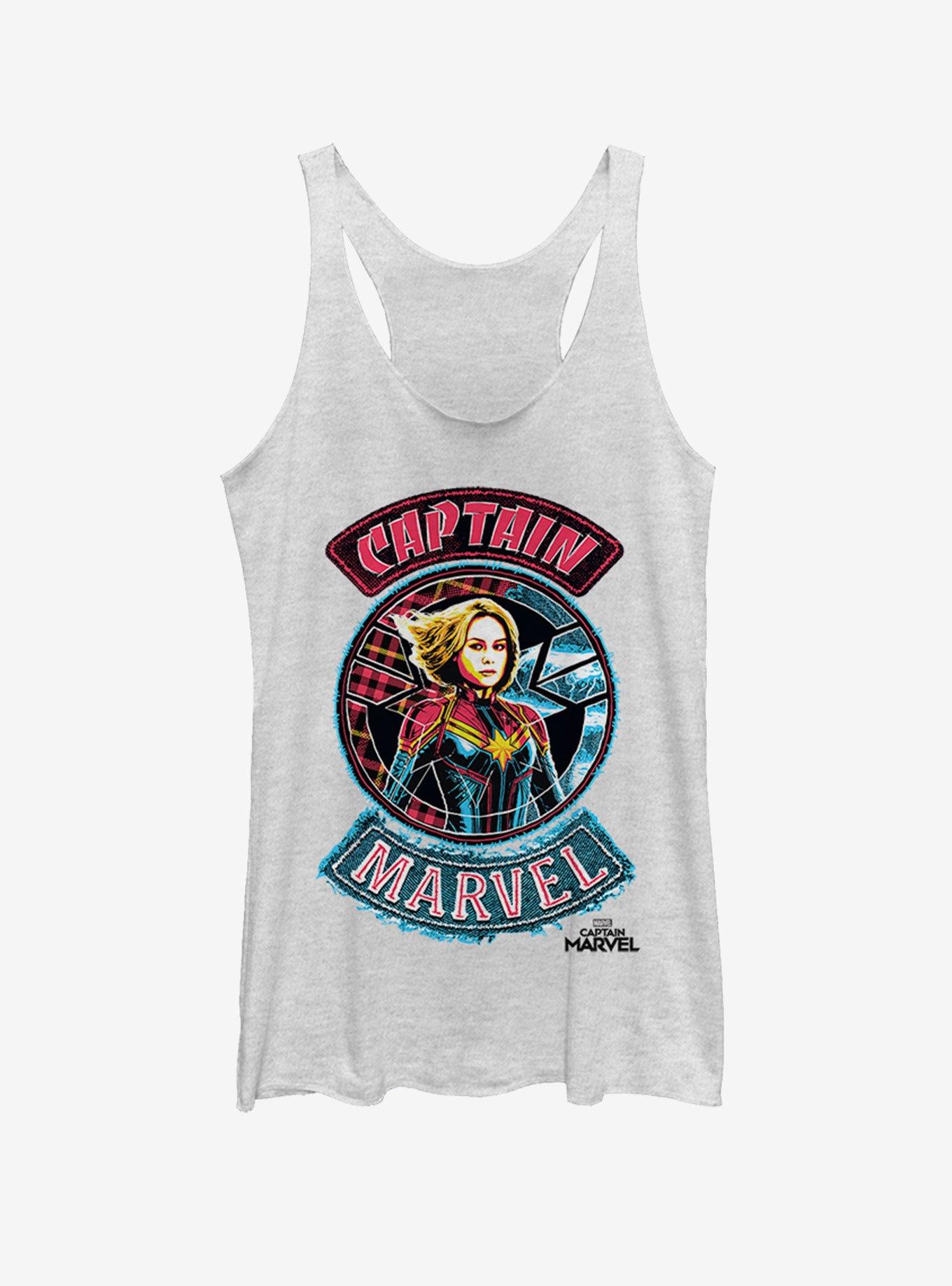 Marvel Captain Marvel Patches Womens Tank, WHITE HTR, hi-res